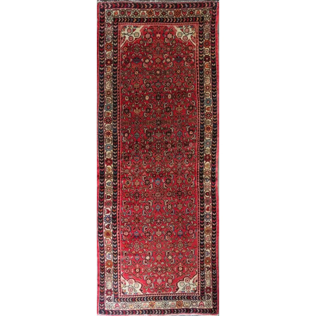 One Of The Kind Hand-Knotted Persian Wool Rug _ Luxurious Vintage Design, 9'7" x 3'5", Artisan: Hand-Knotted Persian Wool Rug _ Luxurious Vintage Design, 9'7" x 3'5", Artisan Crafted, Authentic hand-knotted traditional antique vintage Persian rugs, in excellent vintage condition with over 60 yea