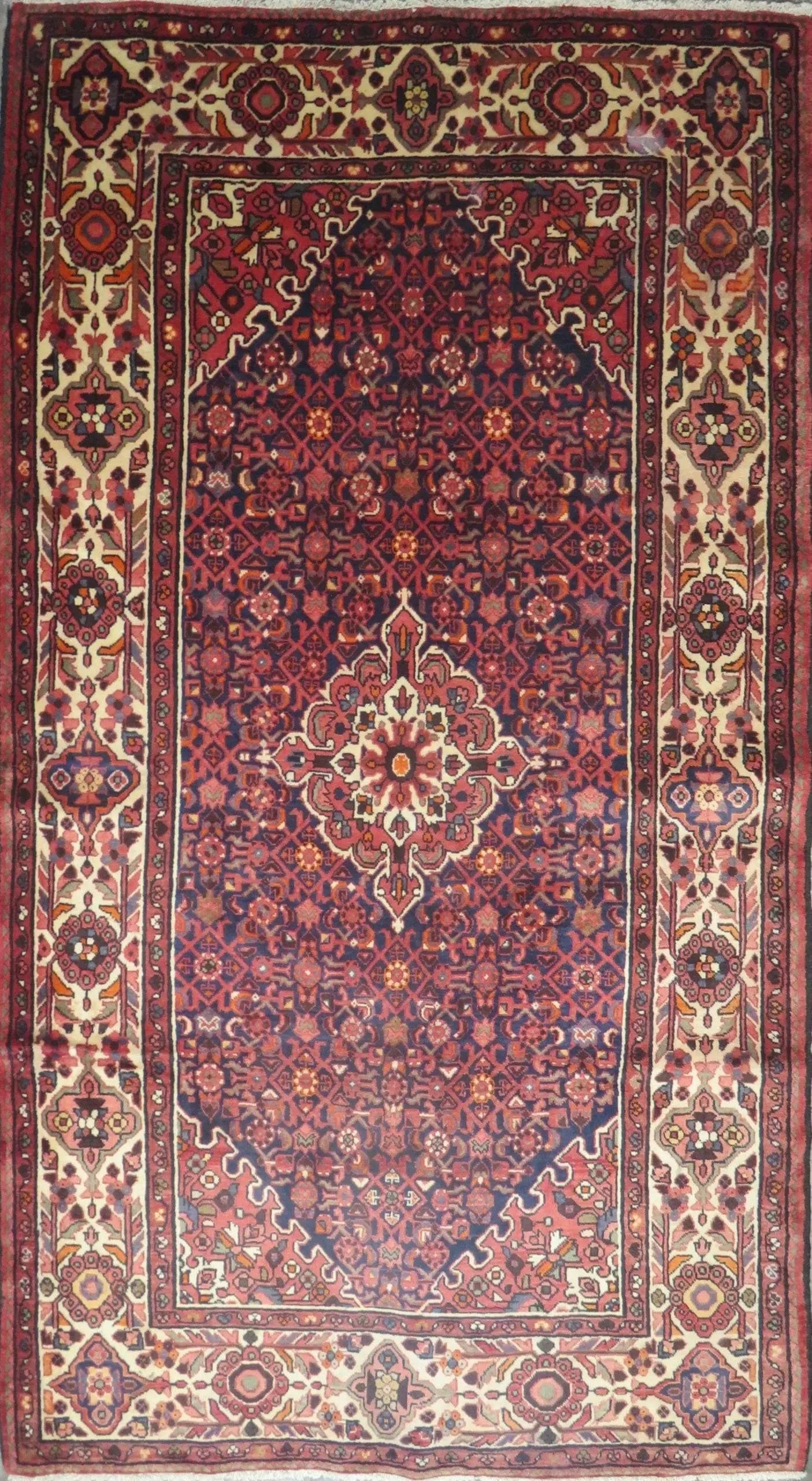 One Of The Kind Hand-Knotted Persian Wool Rug _ Luxurious Vintage Design, 9'6" x 5'4", Artisan: Hand-Knotted Persian Wool Rug _ Luxurious Vintage Design, 9'6" x 5'4", Artisan Crafted, Authentic hand-knotted traditional antique vintage Persian rugs, in excellent vintage condition with over 60 yea