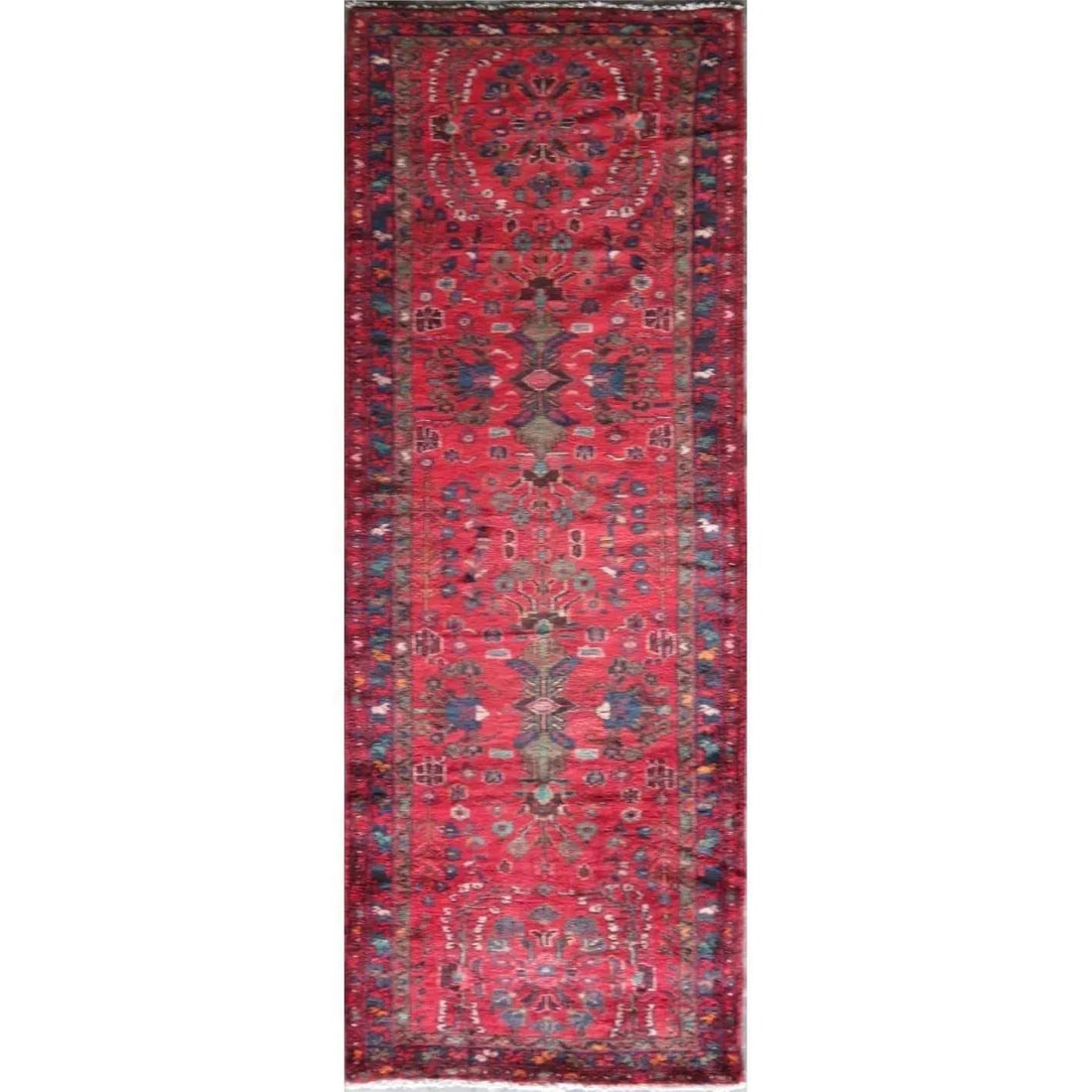 One Of The Kind Hand-Knotted Persian Wool Rug _ Luxurious Vintage Design, 9'6" x 3'5", Artisan: Hand-Knotted Persian Wool Rug _ Luxurious Vintage Design, 9'6" x 3'5", Artisan Crafted, Authentic hand-knotted traditional antique vintage Persian rugs, in excellent vintage condition with over 60 yea