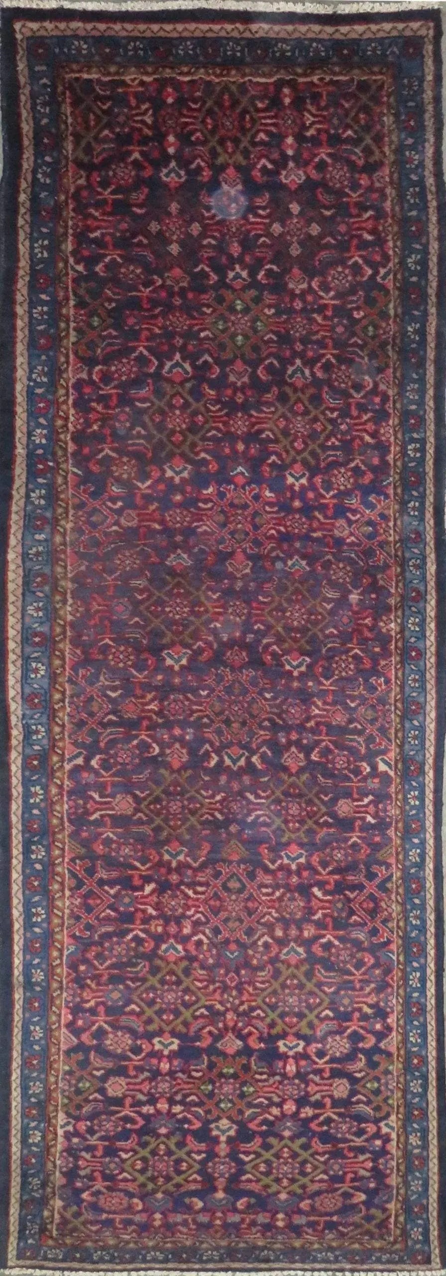 One Of The Kind Hand-Knotted Persian Wool Rug _ Luxurious Vintage Design, 9'6" x 3'3", Artisan: Hand-Knotted Persian Wool Rug _ Luxurious Vintage Design, 9'6" x 3'3", Artisan Crafted, Authentic hand-knotted traditional antique vintage Persian rugs, in excellent vintage condition with over 60 yea