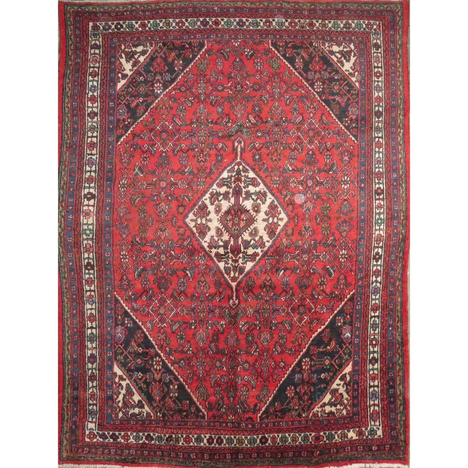 One Of The Kind Hand-Knotted Persian Wool Rug _ Luxurious Vintage Design, 9'5" x 6'9", Artisan: Hand-Knotted Persian Wool Rug _ Luxurious Vintage Design, 9'5" x 6'9", Artisan Crafted, Authentic hand-knotted traditional antique vintage Persian rugs, in excellent vintage condition with over 60 yea