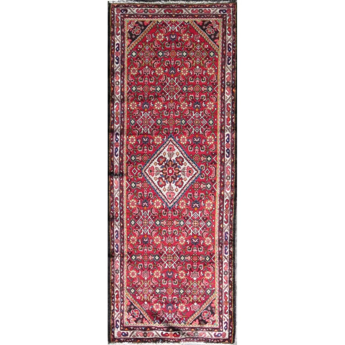 One Of The Kind Hand-Knotted Persian Wool Rug _ Luxurious Vintage Design, 9'5" x 3'4", Artisan: Hand-Knotted Persian Wool Rug _ Luxurious Vintage Design, 9'5" x 3'4", Artisan Crafted, Authentic hand-knotted traditional antique vintage Persian rugs, in excellent vintage condition with over 60 yea