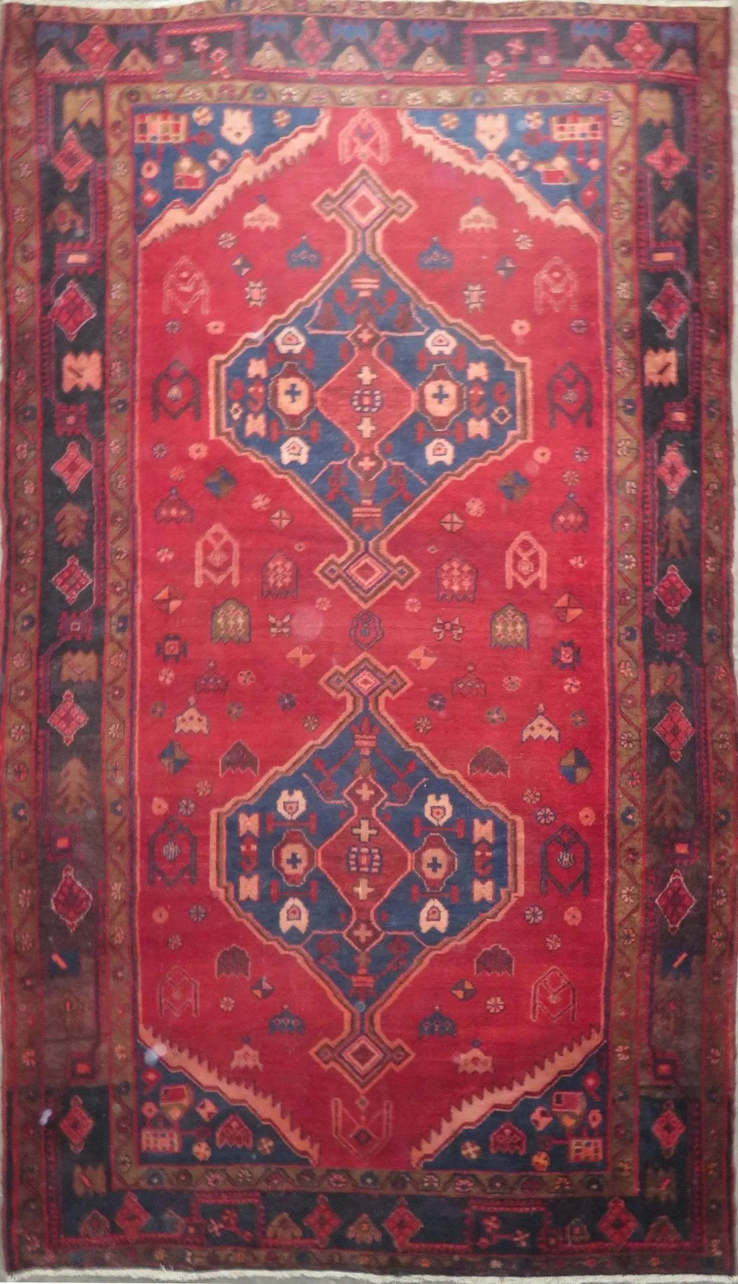 One Of The Kind Hand-Knotted Persian Wool Rug _ Luxurious Vintage Design, 9'4" x 5'2", Artisan: Hand-Knotted Persian Wool Rug _ Luxurious Vintage Design, 9'4" x 5'2", Artisan Crafted, Authentic hand-knotted traditional antique vintage Persian rugs, in excellent vintage condition with over 60 yea