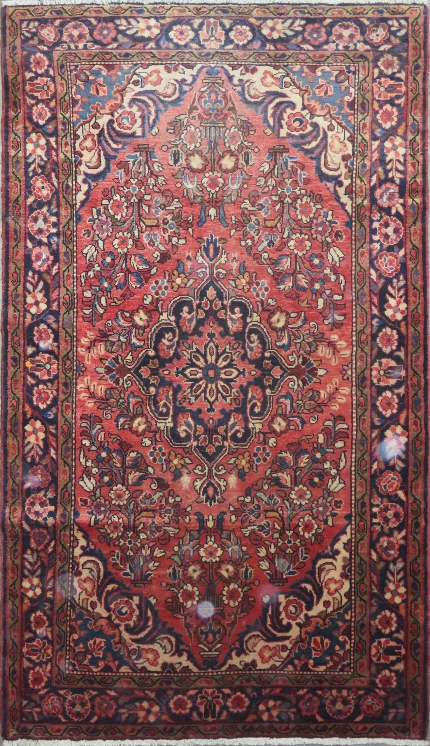 One Of The Kind Hand-Knotted Persian Wool Rug _ Luxurious Vintage Design, 9'4" x 5'2", Artisan: Hand-Knotted Persian Wool Rug _ Luxurious Vintage Design, 9'4" x 5'2", Artisan Crafted, Authentic hand-knotted traditional antique vintage Persian rugs, in excellent vintage condition with over 60 yea