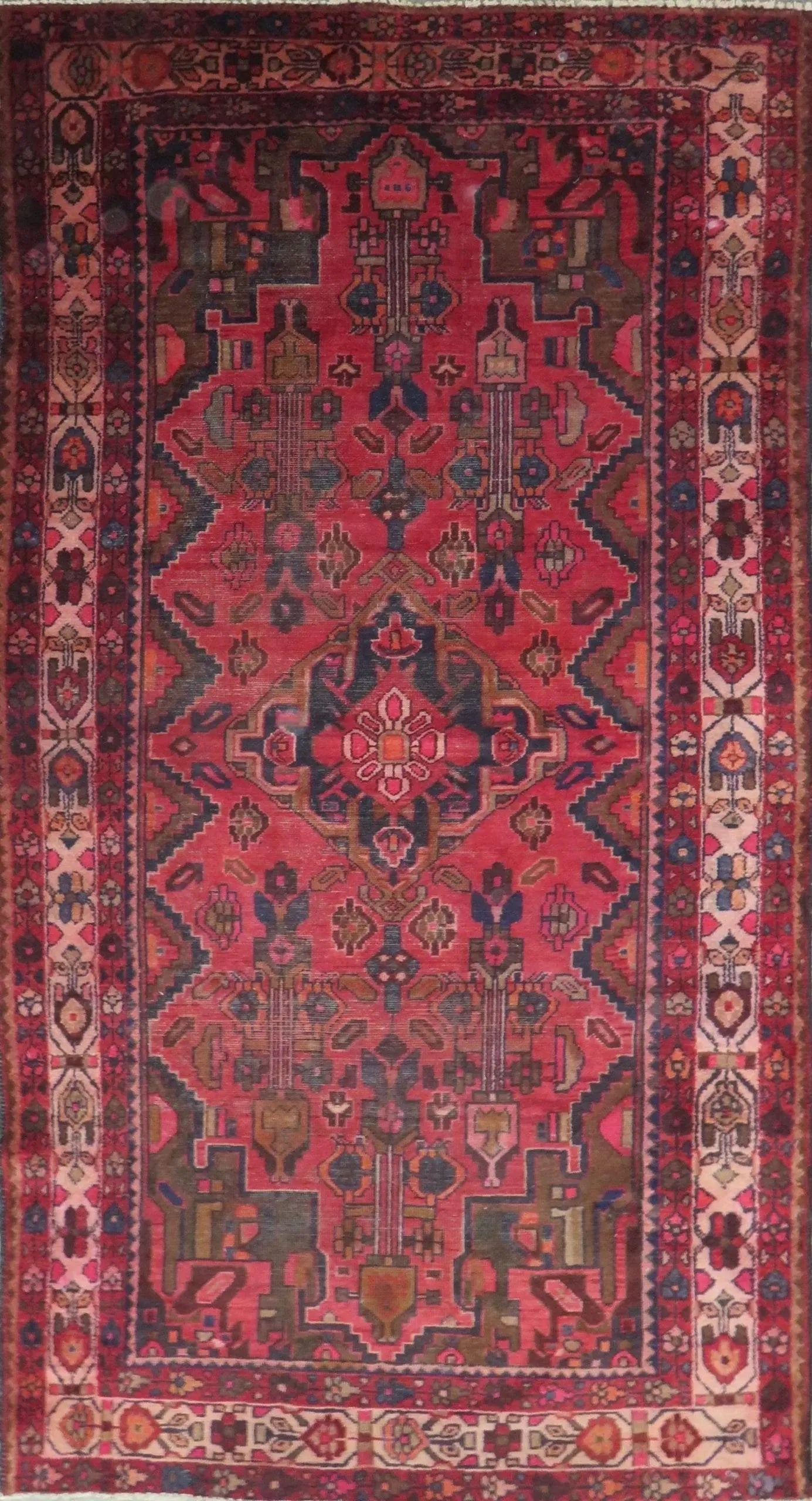 One Of The Kind Hand-Knotted Persian Wool Rug _ Luxurious Vintage Design, 9'4" x 4'9", Artisan: Hand-Knotted Persian Wool Rug _ Luxurious Vintage Design, 9'4" x 4'9", Artisan Crafted, Authentic hand-knotted traditional antique vintage Persian rugs, in excellent vintage condition with over 60 yea