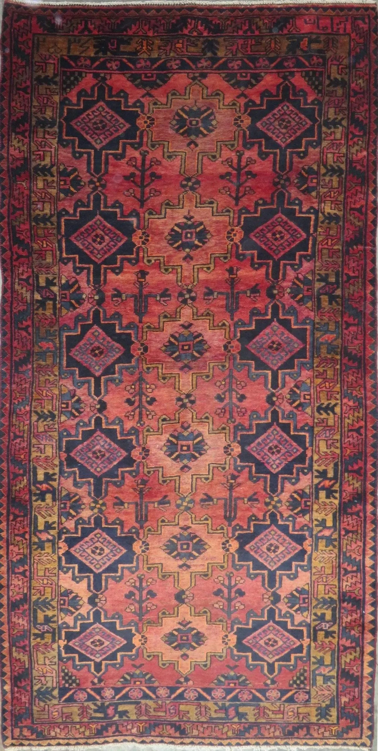 One Of The Kind Hand-Knotted Persian Wool Rug _ Luxurious Vintage Design, 9'4" x 4'8", Artisan: Hand-Knotted Persian Wool Rug _ Luxurious Vintage Design, 9'4" x 4'8", Artisan Crafted, Authentic hand-knotted traditional antique vintage Persian rugs, in excellent vintage condition with over 60 yea