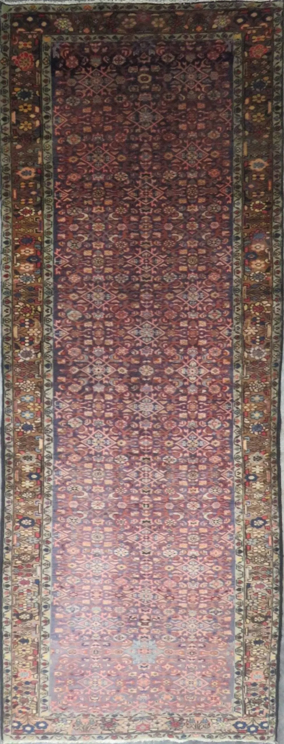 One Of The Kind Hand-Knotted Persian Wool Rug _ Luxurious Vintage Design, 9'4" x 4'7", Artisan: Hand-Knotted Persian Wool Rug _ Luxurious Vintage Design, 9'4" x 4'7", Artisan Crafted, Authentic hand-knotted traditional antique vintage Persian rugs, in excellent vintage condition with over 60 yea