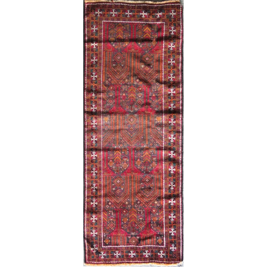 One Of The Kind Hand-Knotted Persian Wool Rug _ Luxurious Vintage Design, 9'4" x 3'4", Artisan: Hand-Knotted Persian Wool Rug _ Luxurious Vintage Design, 9'4" x 3'4", Artisan Crafted, Authentic hand-knotted traditional antique vintage Persian rugs, in excellent vintage condition with over 60 yea