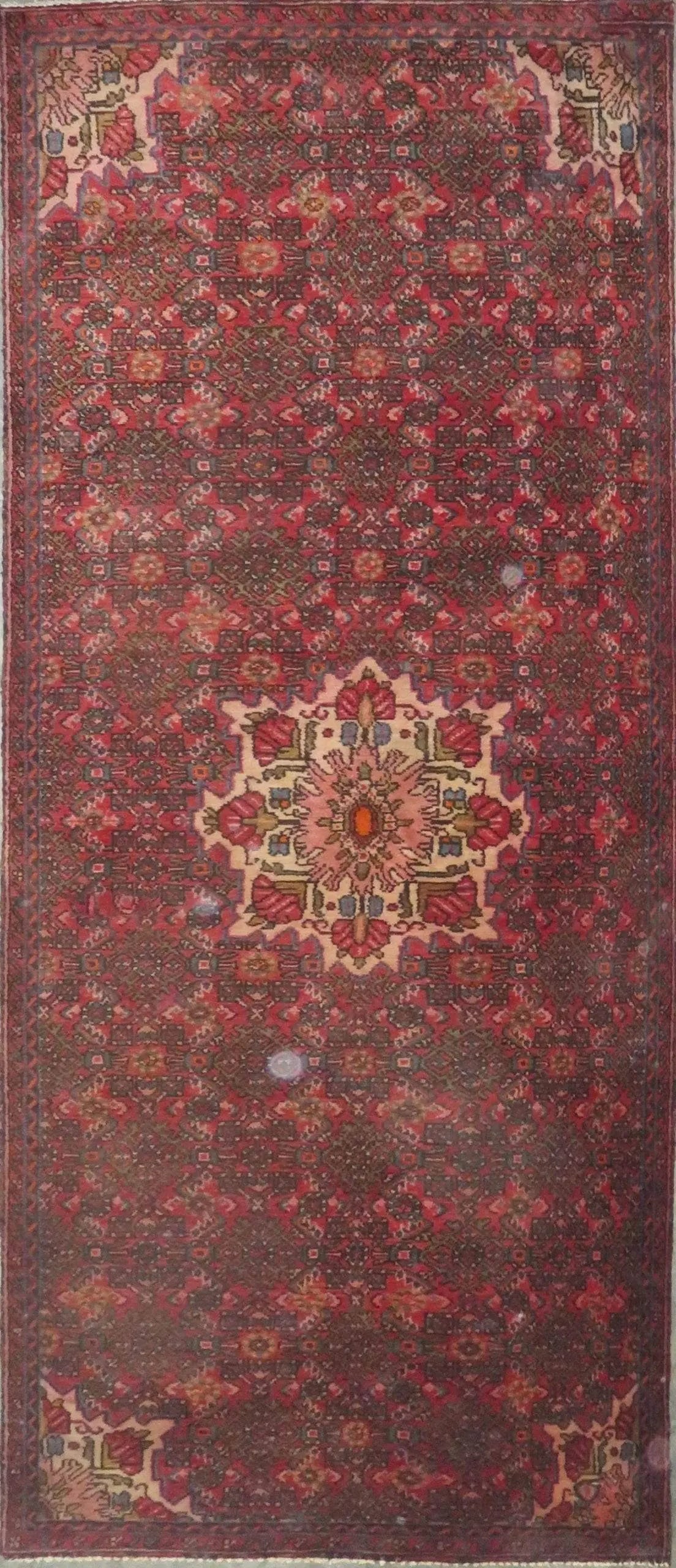 One Of The Kind Hand-Knotted Persian Wool Rug _ Luxurious Vintage Design, 9'4" x 3'0", Artisan: Hand-Knotted Persian Wool Rug _ Luxurious Vintage Design, 9'4" x 3'0", Artisan Crafted, Authentic hand-knotted traditional antique vintage Persian rugs, in excellent vintage condition with over 60 yea