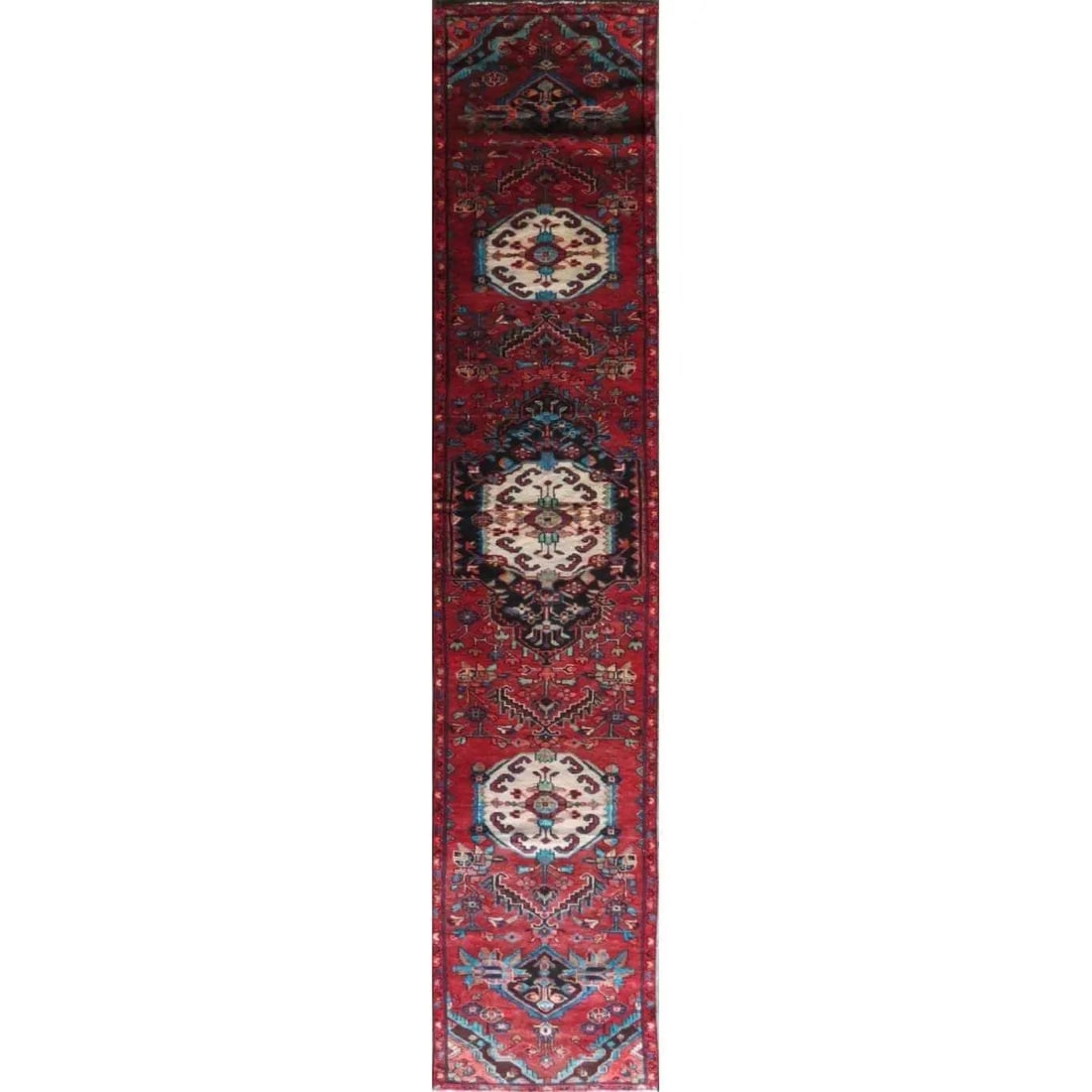 One Of The Kind Hand-Knotted Persian Wool Rug _ Luxurious Vintage Design, 9'4" x 2'5", Artisan: Hand-Knotted Persian Wool Rug _ Luxurious Vintage Design, 9'4" x 2'5", Artisan Crafted, Authentic hand-knotted traditional antique vintage Persian rugs, in excellent vintage condition with over 60 yea