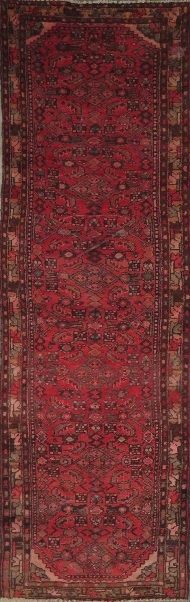 One Of The Kind Hand-Knotted Persian Wool Rug _ Luxurious Vintage Design, 9'4" x 2'5", Artisan: Hand-Knotted Persian Wool Rug _ Luxurious Vintage Design, 9'4" x 2'5", Artisan Crafted, Authentic hand-knotted traditional antique vintage Persian rugs, in excellent vintage condition with over 60 yea