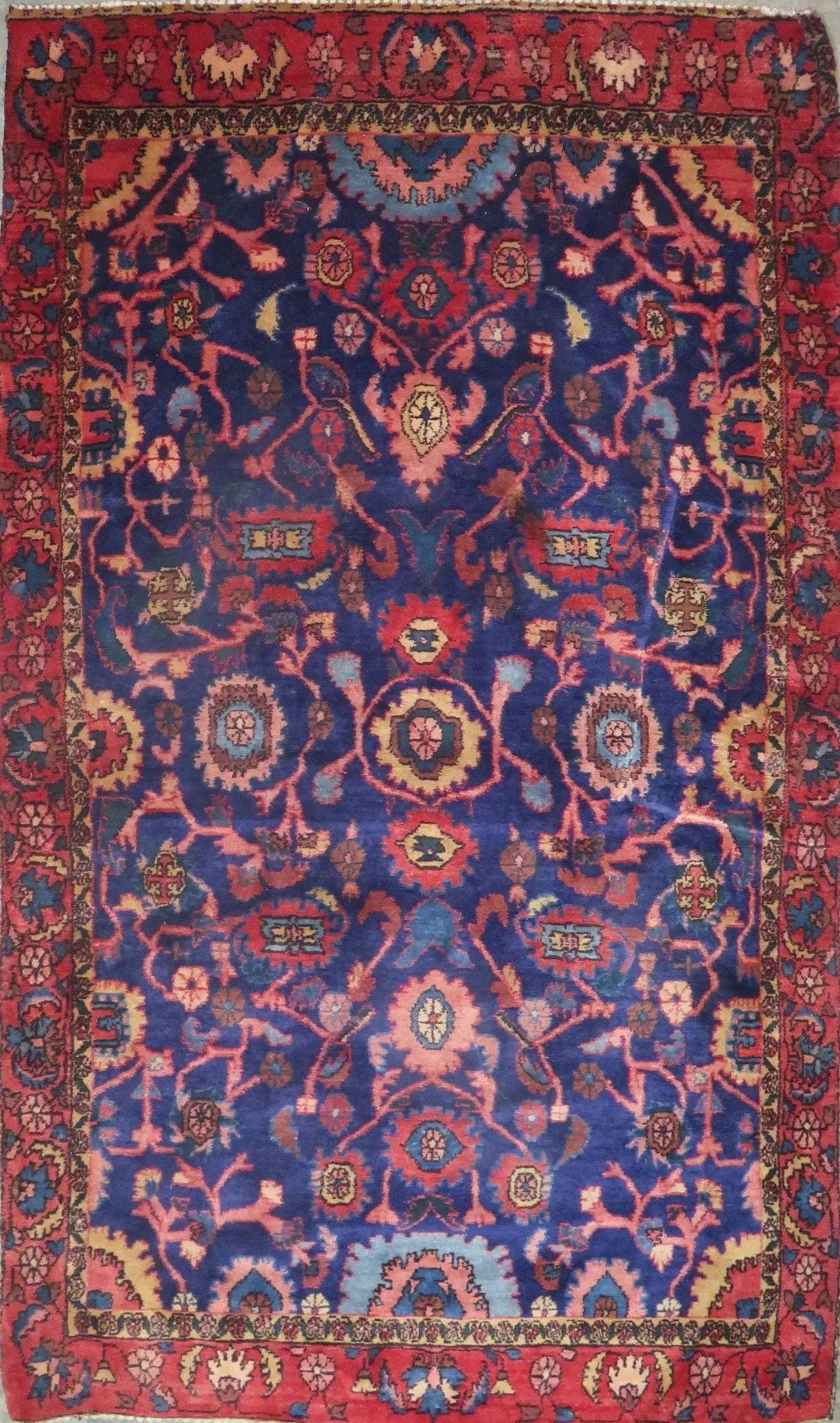 One Of The Kind Hand-Knotted Persian Wool Rug _ Luxurious Vintage Design, 9'3" x 5'2", Artisan: Hand-Knotted Persian Wool Rug _ Luxurious Vintage Design, 9'3" x 5'2", Artisan Crafted, Authentic hand-knotted traditional antique vintage Persian rugs, in excellent vintage condition with over 60 yea