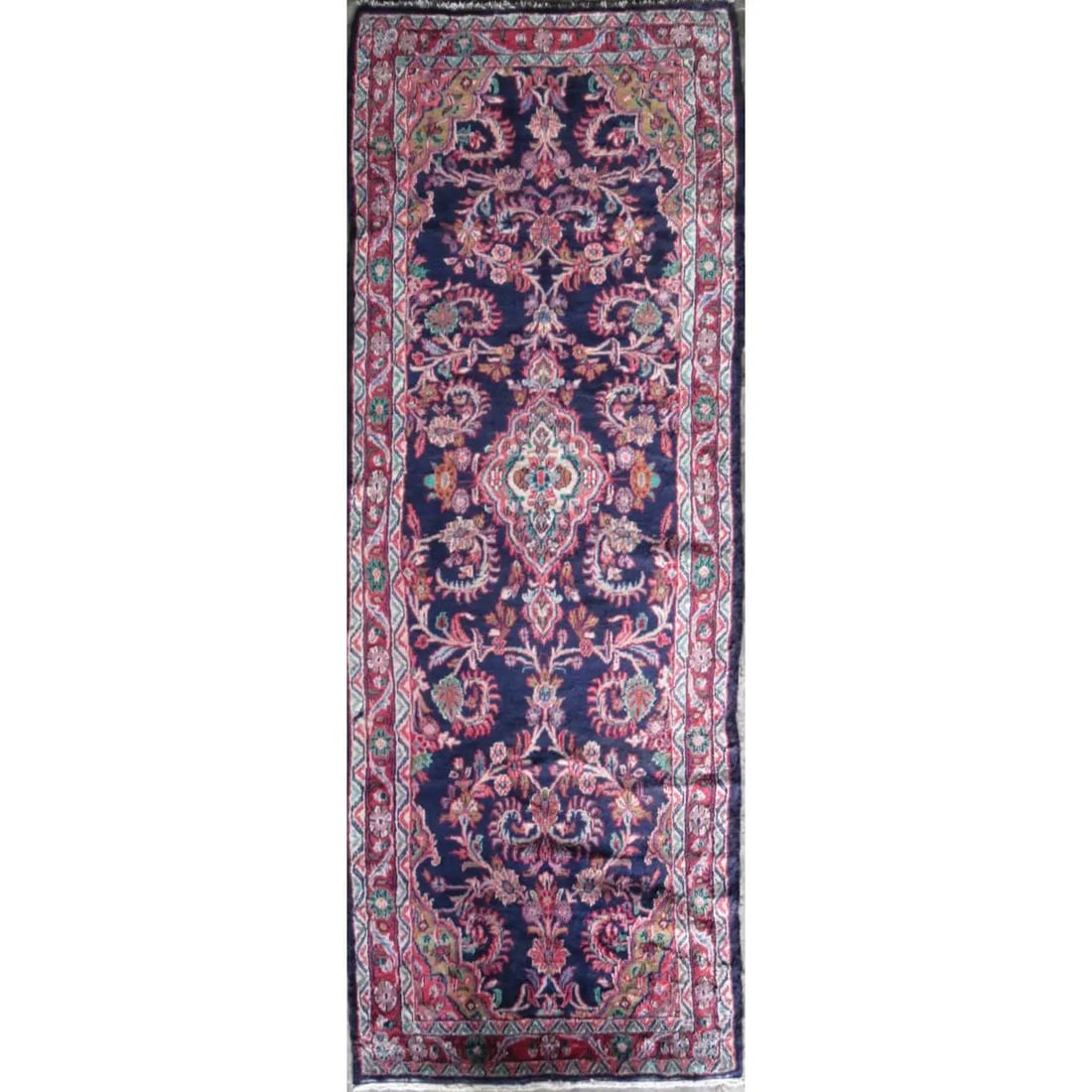 One Of The Kind Hand-Knotted Persian Wool Rug _ Luxurious Vintage Design, 9'3' x 3'2", Artisan: Hand-Knotted Persian Wool Rug _ Luxurious Vintage Design, 9'3' x 3'2", Artisan Crafted, Authentic hand-knotted traditional antique vintage Persian rugs, in excellent vintage condition with over 60 yea