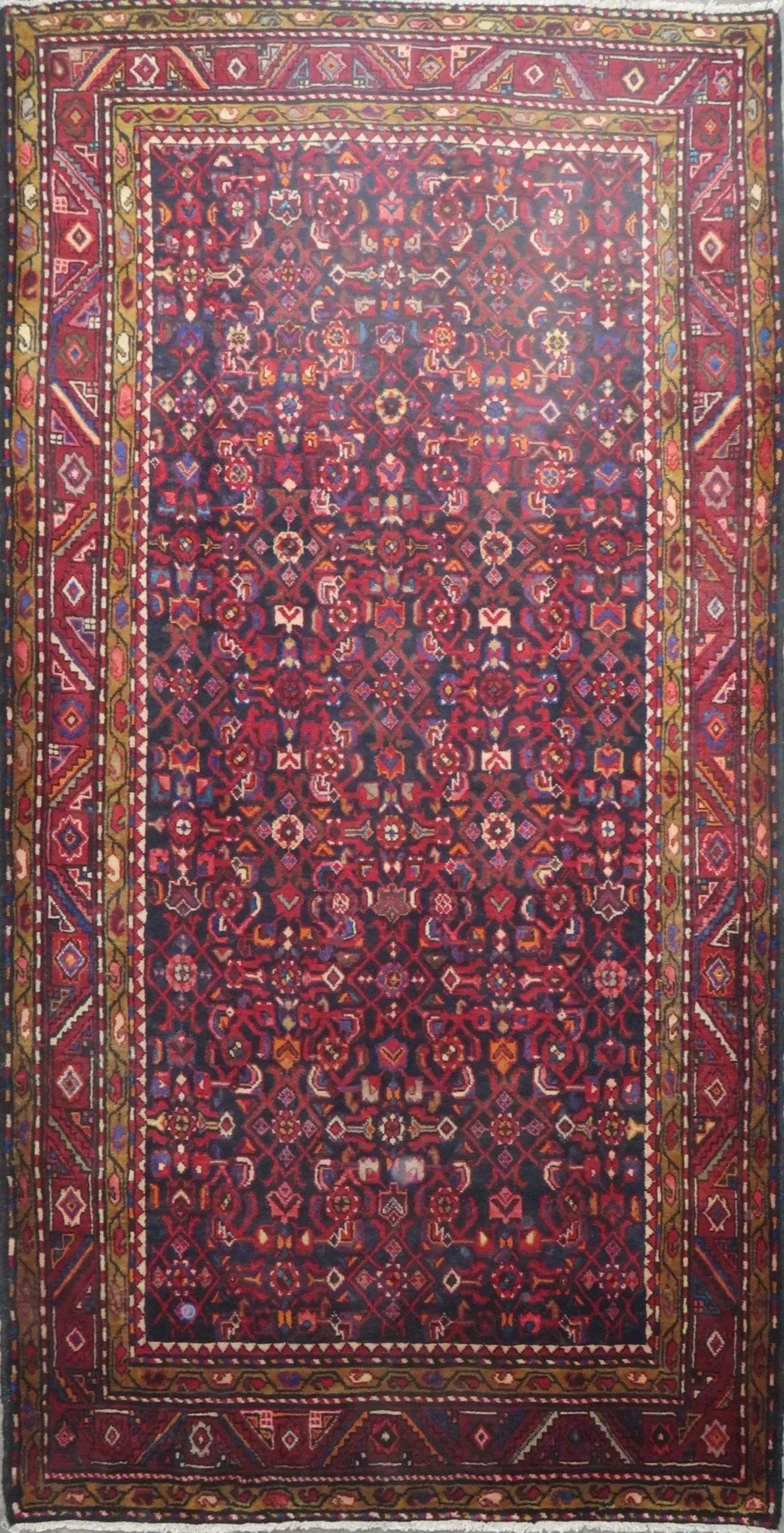 One Of The Kind Hand-Knotted Persian Wool Rug _ Luxurious Vintage Design, 9'3" x 4'9", Artisan: Hand-Knotted Persian Wool Rug _ Luxurious Vintage Design, 9'3" x 4'9", Artisan Crafted, Authentic hand-knotted traditional antique vintage Persian rugs, in excellent vintage condition with over 60 yea