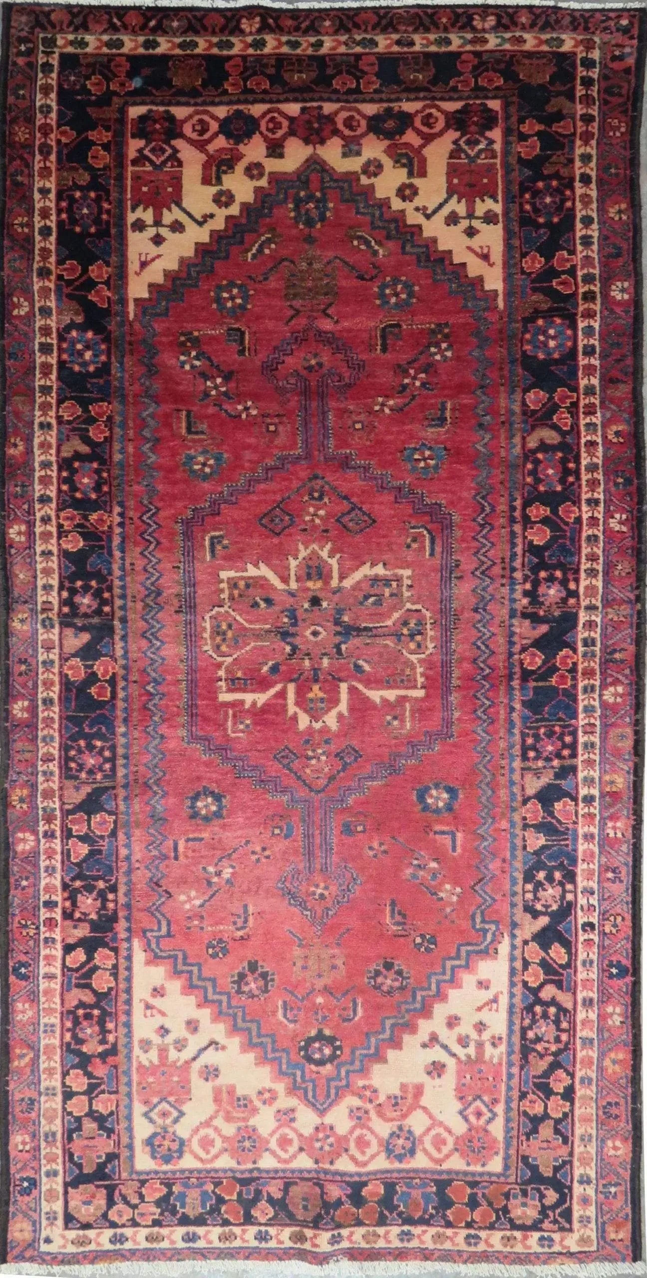 One Of The Kind Hand-Knotted Persian Wool Rug _ Luxurious Vintage Design, 9'3" x 4'7", Artisan (1 of 1)