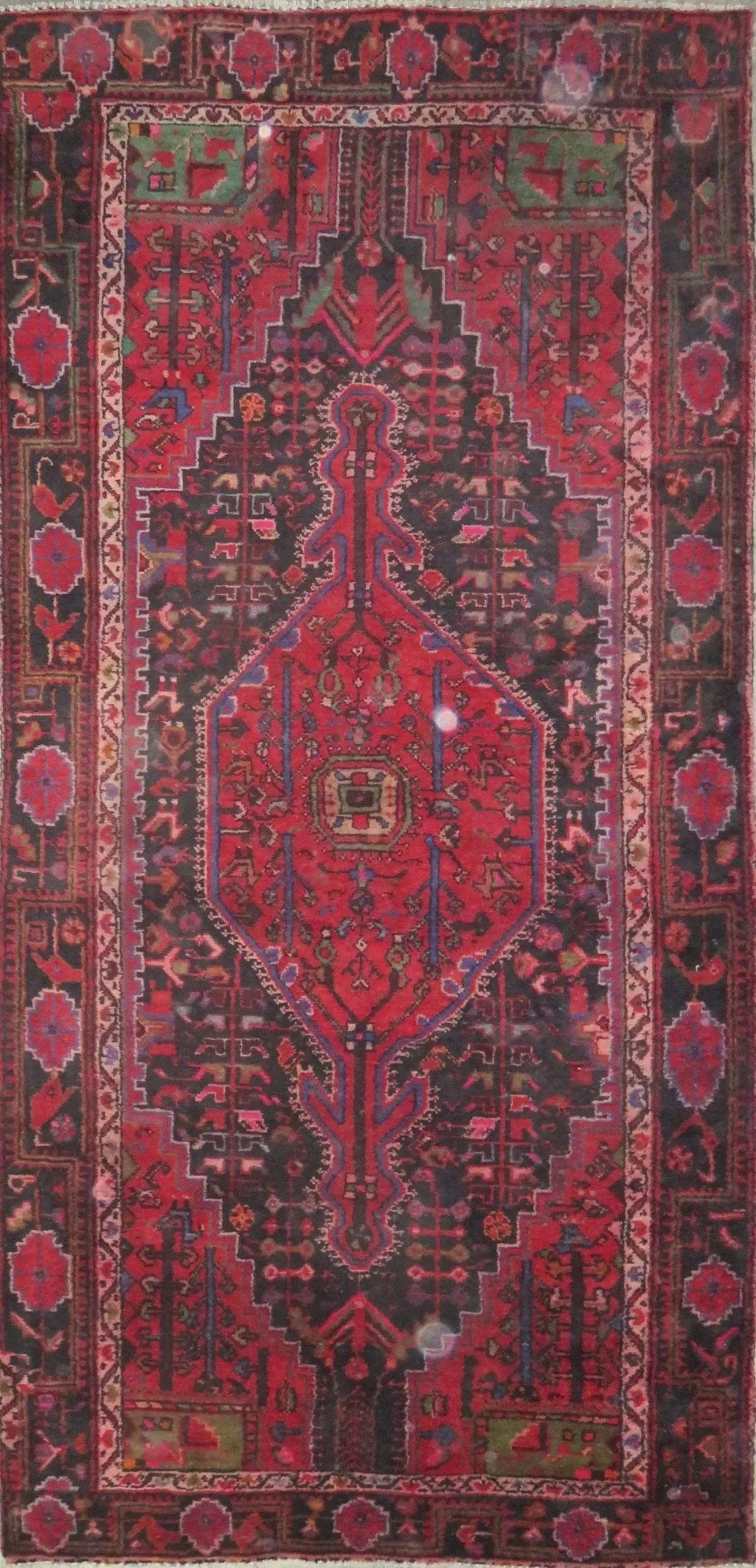 One Of The Kind Hand-Knotted Persian Wool Rug _ Luxurious Vintage Design, 9'3" x 4'5", Artisan: Hand-Knotted Persian Wool Rug _ Luxurious Vintage Design, 9'3" x 4'5", Artisan Crafted, Authentic hand-knotted traditional antique vintage Persian rugs, in excellent vintage condition with over 60 yea