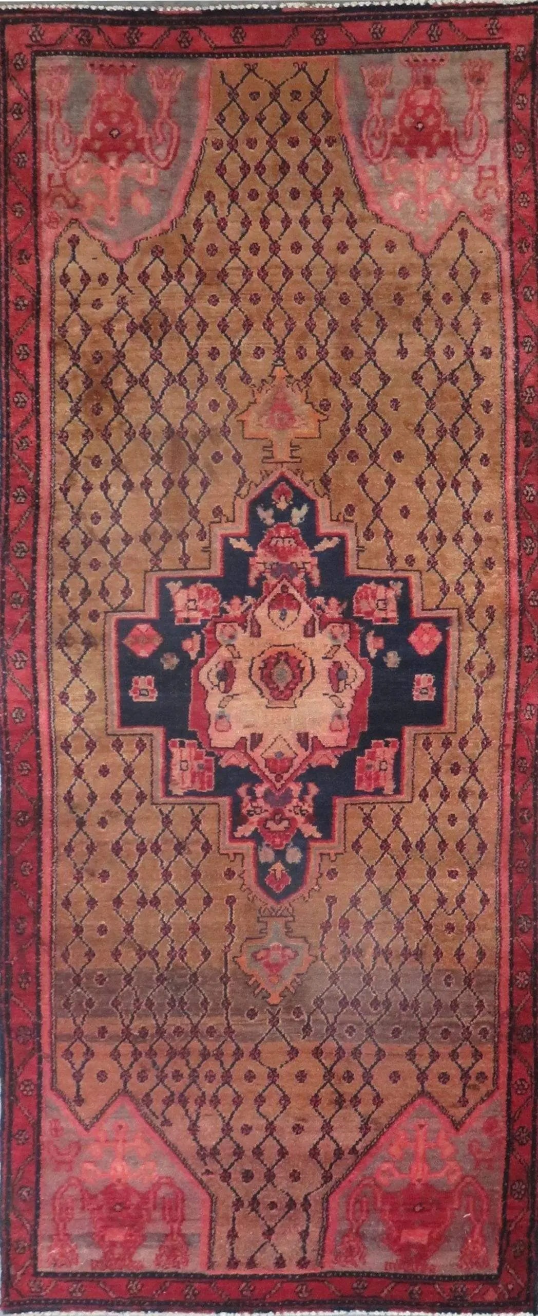 One Of The Kind Hand-Knotted Persian Wool Rug _ Luxurious Vintage Design, 9'3" x 3'6", Artisan: Hand-Knotted Persian Wool Rug _ Luxurious Vintage Design, 9'3" x 3'6", Artisan Crafted, Authentic hand-knotted traditional antique vintage Persian rugs, in excellent vintage condition with over 60 yea