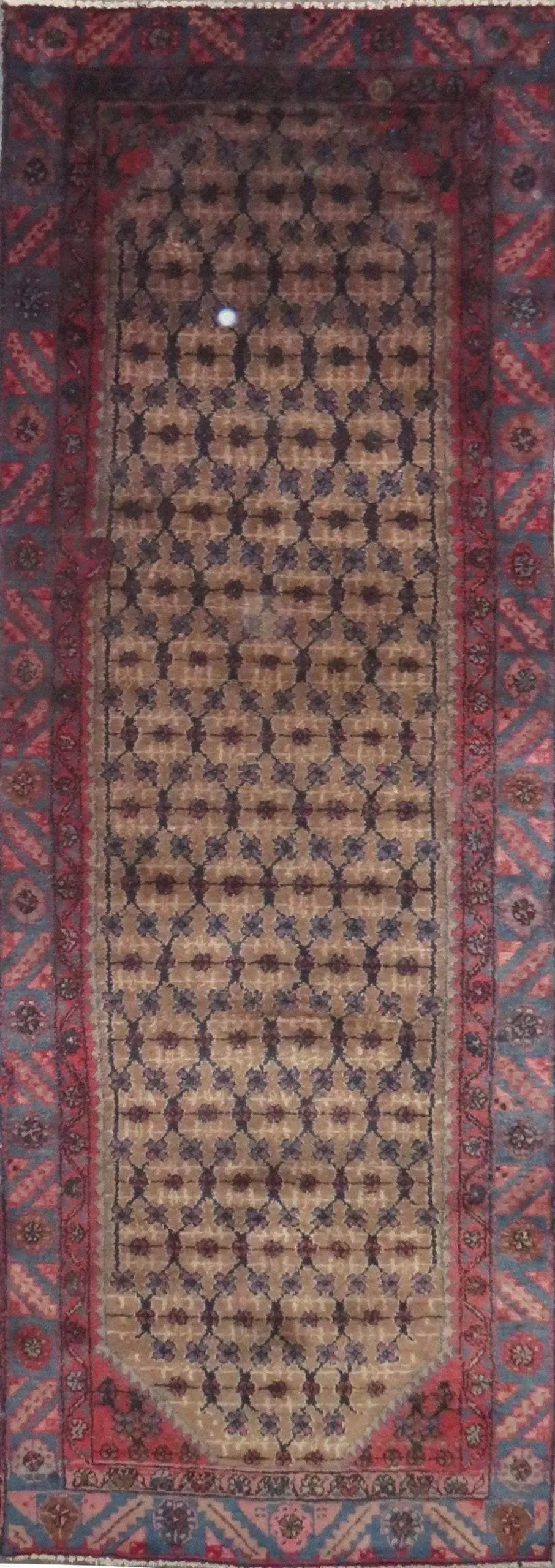 One Of The Kind Hand-Knotted Persian Wool Rug _ Luxurious Vintage Design, 9'3" x 3'1", Artisan: Hand-Knotted Persian Wool Rug _ Luxurious Vintage Design, 9'3" x 3'1", Artisan Crafted, Authentic hand-knotted traditional antique vintage Persian rugs, in excellent vintage condition with over 60 yea