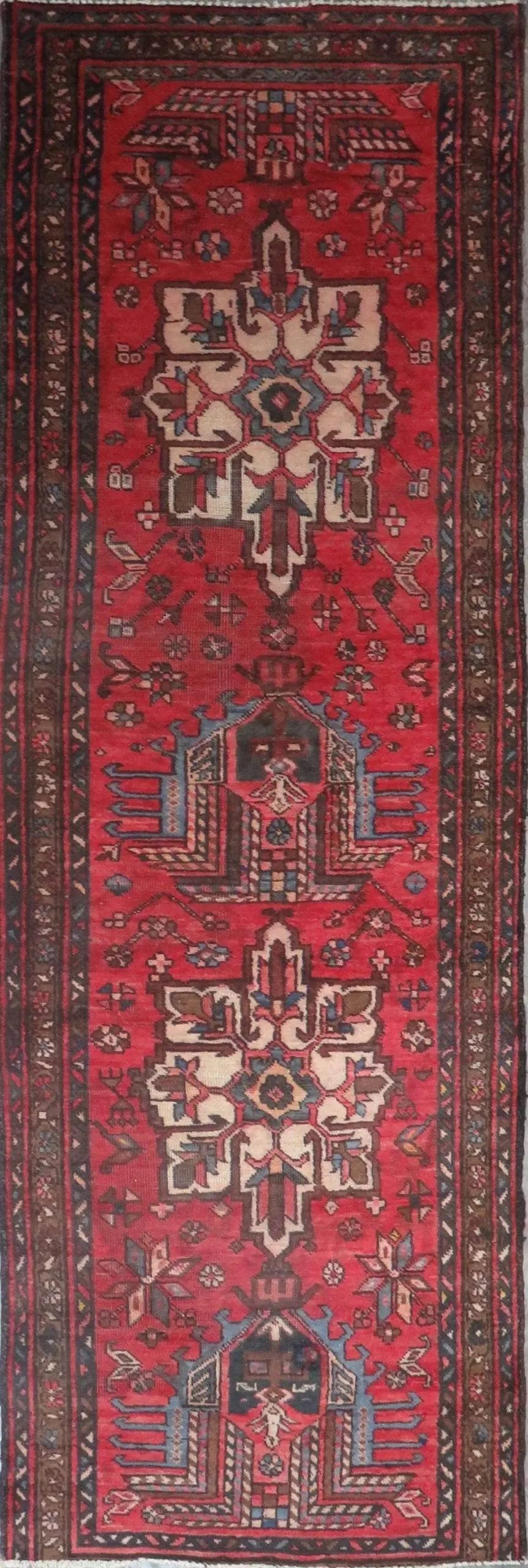 One Of The Kind Hand-Knotted Persian Wool Rug _ Luxurious Vintage Design, 9'3" x 2'9", Artisan: Hand-Knotted Persian Wool Rug _ Luxurious Vintage Design, 9'3" x 2'9", Artisan Crafted, Authentic hand-knotted traditional antique vintage Persian rugs, in excellent vintage condition with over 60 yea