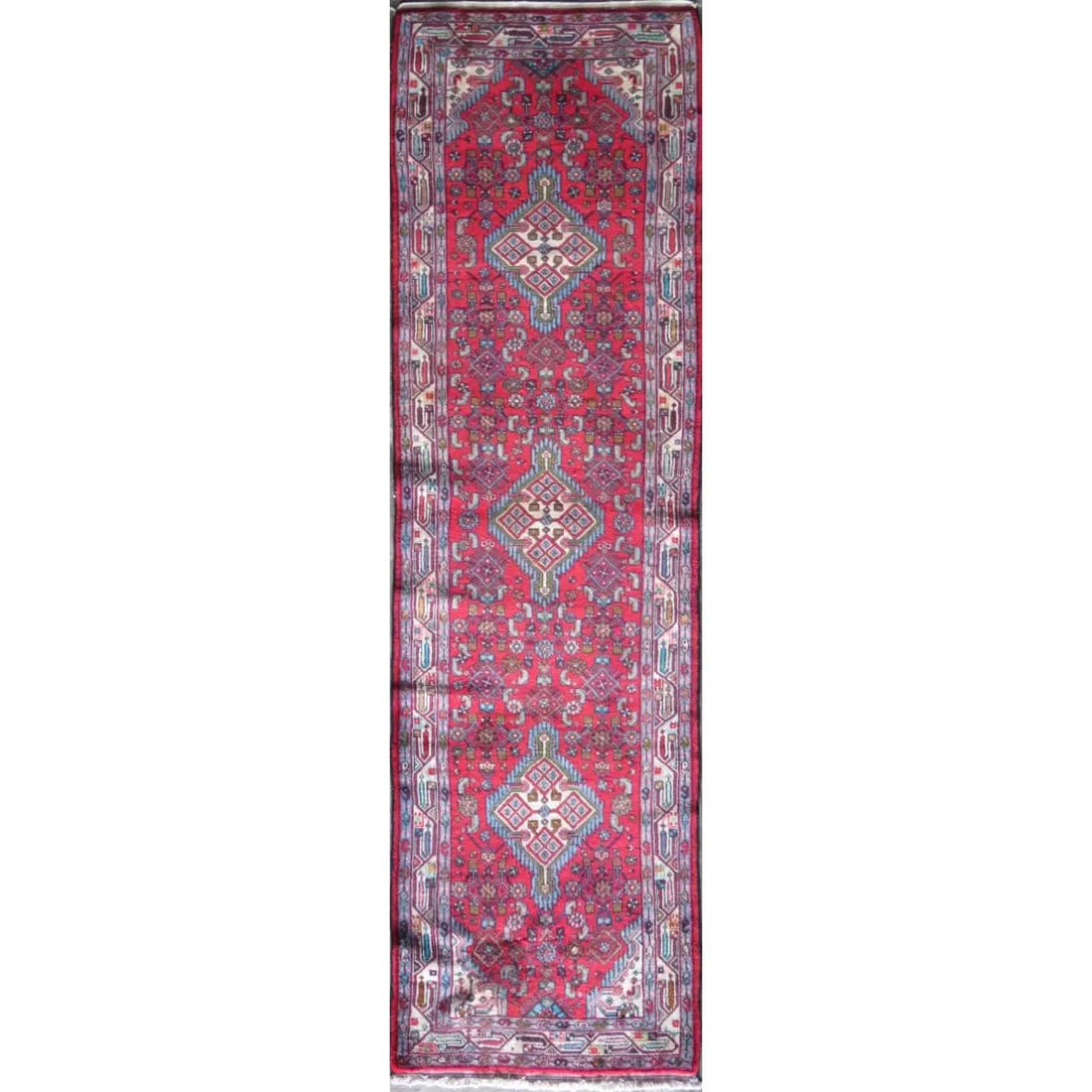 One Of The Kind Hand-Knotted Persian Wool Rug _ Luxurious Vintage Design, 9'3" x 2'5", Artisan: Hand-Knotted Persian Wool Rug _ Luxurious Vintage Design, 9'3" x 2'5", Artisan Crafted, Authentic hand-knotted traditional antique vintage Persian rugs, in excellent vintage condition with over 60 yea