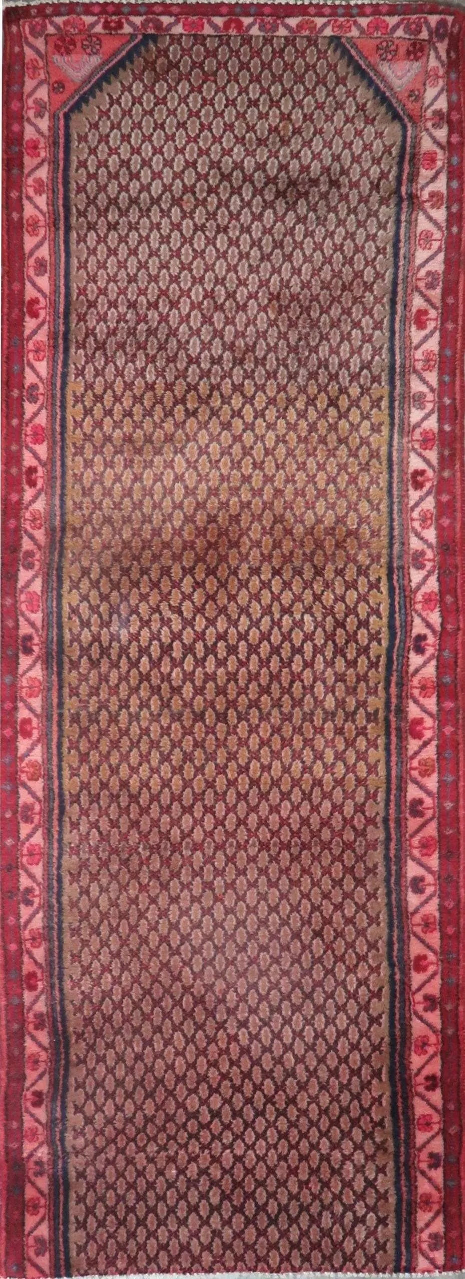 One Of The Kind Hand-Knotted Persian Wool Rug _ Luxurious Vintage Design, 9'2" x 3'4", Artisan: Hand-Knotted Persian Wool Rug _ Luxurious Vintage Design, 9'2" x 3'4", Artisan Crafted, Authentic hand-knotted traditional antique vintage Persian rugs, in excellent vintage condition with over 60 yea