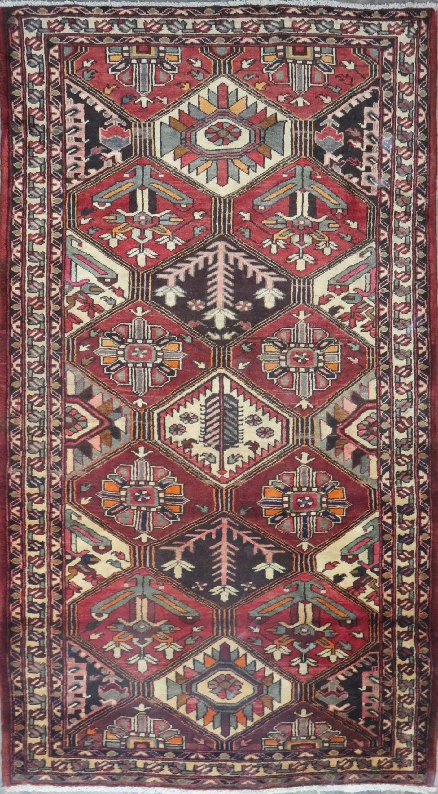 One Of The Kind Hand-Knotted Persian Wool Rug _ Luxurious Vintage Design, 9'2" x 5'2", Artisan: Hand-Knotted Persian Wool Rug _ Luxurious Vintage Design, 9'2" x 5'2", Artisan Crafted, Authentic hand-knotted traditional antique vintage Persian rugs, in excellent vintage condition with over 60 yea
