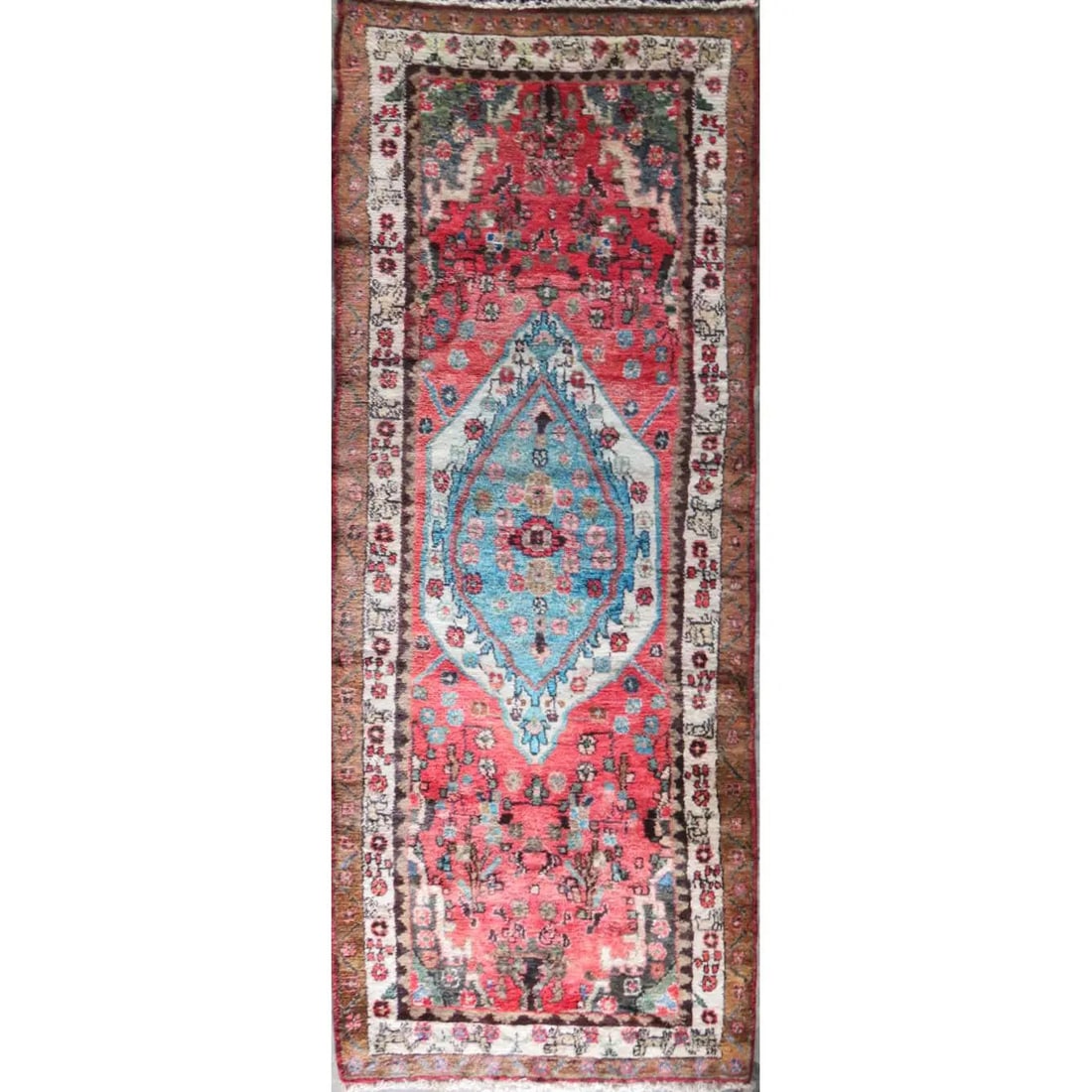 One Of The Kind Hand-Knotted Persian Wool Rug _ Luxurious Vintage Design, 9'2" x 3'3", Artisan: Hand-Knotted Persian Wool Rug _ Luxurious Vintage Design, 9'2" x 3'3", Artisan Crafted, Authentic hand-knotted traditional antique vintage Persian rugs, in excellent vintage condition with over 60 yea
