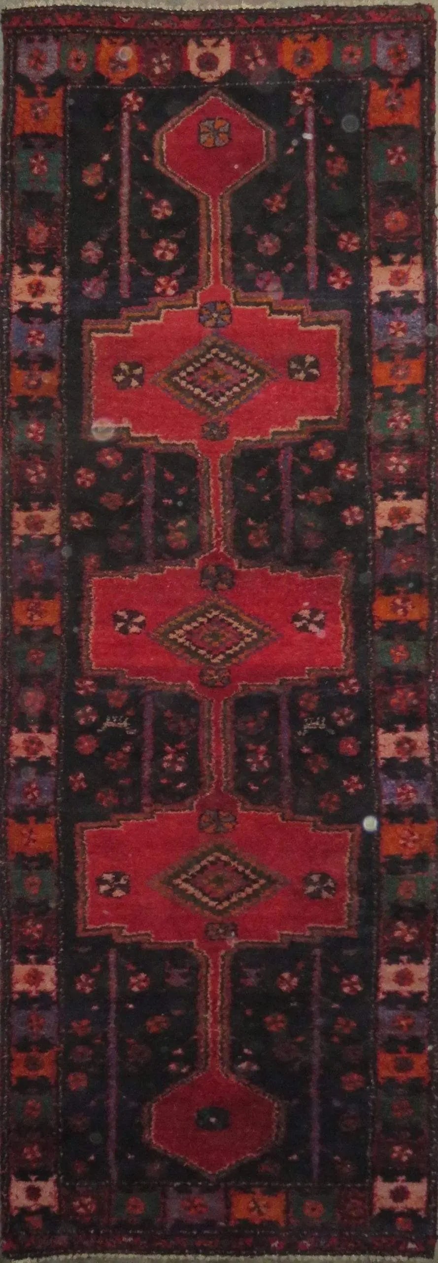 One Of The Kind Hand-Knotted Persian Wool Rug _ Luxurious Vintage Design, 9'2" x 2'10', Artisan: Hand-Knotted Persian Wool Rug _ Luxurious Vintage Design, 9'2" x 2'10', Artisan Crafted, Authentic hand-knotted traditional antique vintage Persian rugs, in excellent vintage condition with over 60 ye