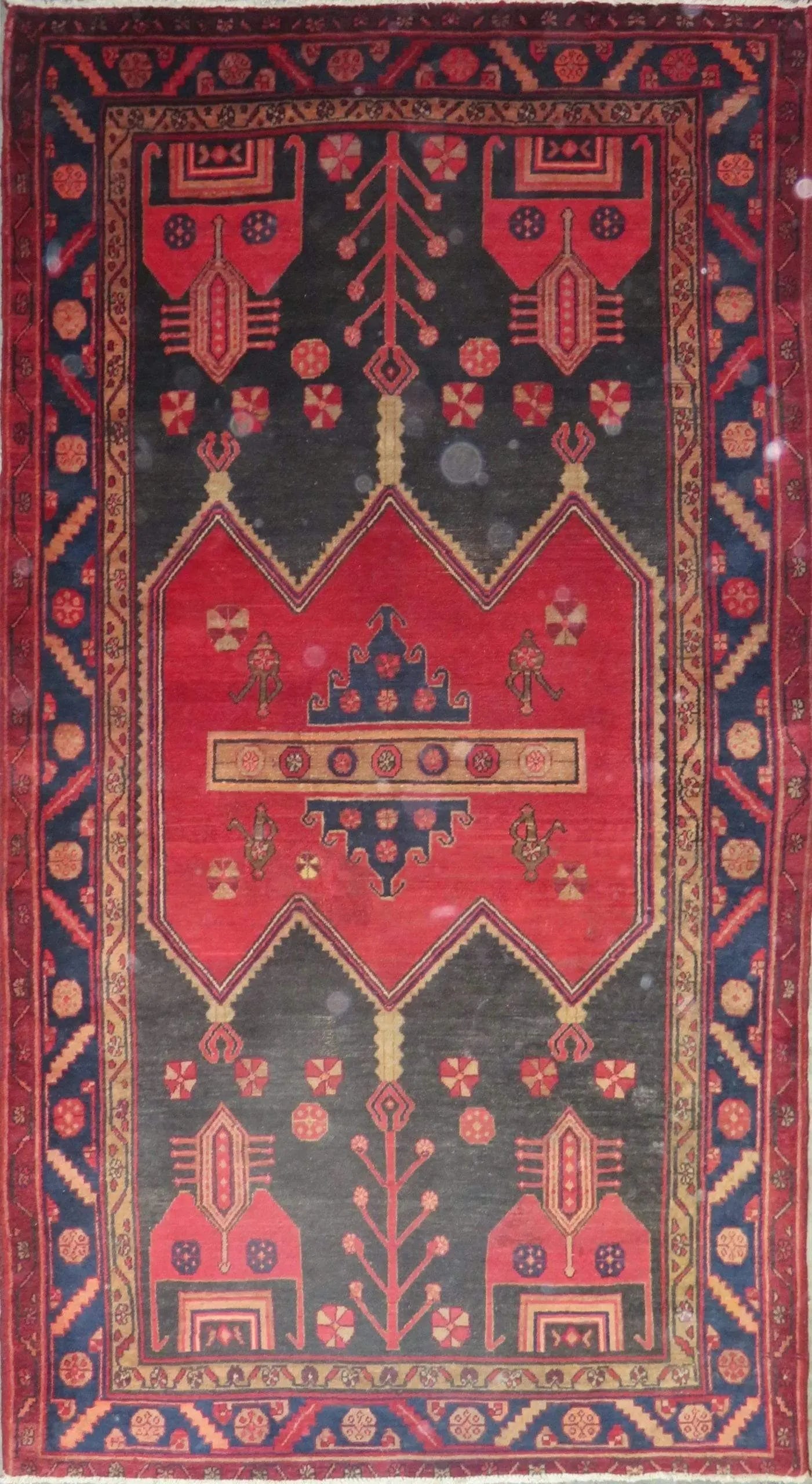 One Of The Kind Hand-Knotted Persian Wool Rug _ Luxurious Vintage Design, 8'9" x 4'9, Artisan: Hand-Knotted Persian Wool Rug _ Luxurious Vintage Design, 8'9" x 4'9, Artisan Crafted, Authentic hand-knotted traditional antique vintage Persian rugs, in excellent vintage condition with over 60 year