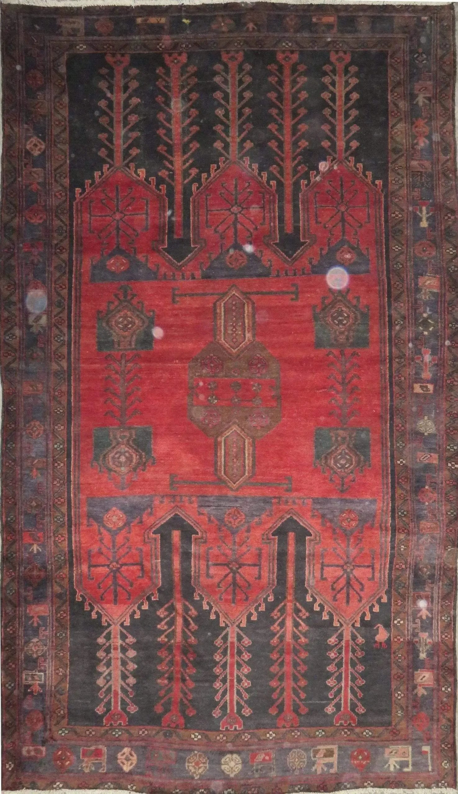One Of The Kind Hand-Knotted Persian Wool Rug _ Luxurious Vintage Design, 9'0" x 5'1", Artisan: Hand-Knotted Persian Wool Rug _ Luxurious Vintage Design, 9'0" x 5'1", Artisan Crafted, Authentic hand-knotted traditional antique vintage Persian rugs, in excellent vintage condition with over 60 yea