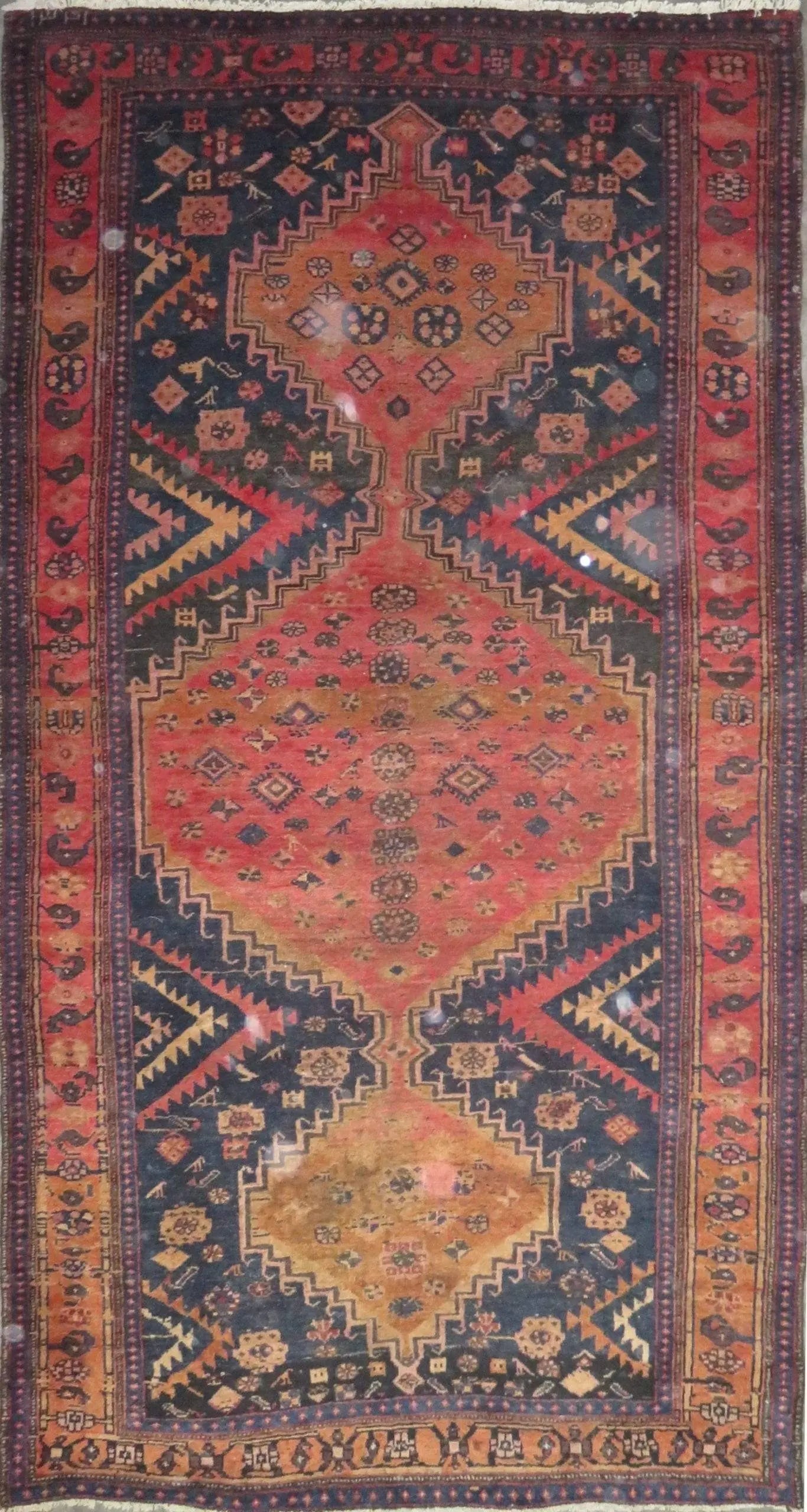 One Of The Kind Hand-Knotted Persian Wool Rug _ Luxurious Vintage Design, 9'0" x 4'8", Artisan: Hand-Knotted Persian Wool Rug _ Luxurious Vintage Design, 9'0" x 4'8", Artisan Crafted, Authentic hand-knotted traditional antique vintage Persian rugs, in excellent vintage condition with over 60 yea
