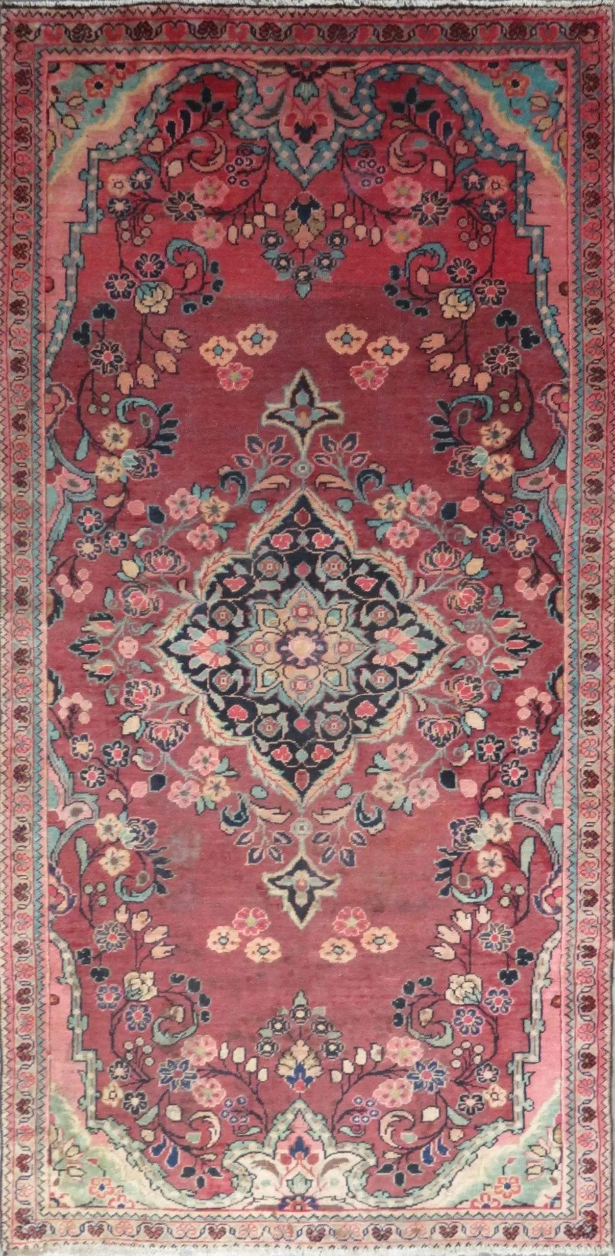 One Of The Kind Hand-Knotted Persian Wool Rug _ Luxurious Vintage Design, 8'9" x 4'1", Artisan: Hand-Knotted Persian Wool Rug _ Luxurious Vintage Design, 8'9" x 4'1", Artisan Crafted, Authentic hand-knotted traditional antique vintage Persian rugs, in excellent vintage condition with over 60 yea