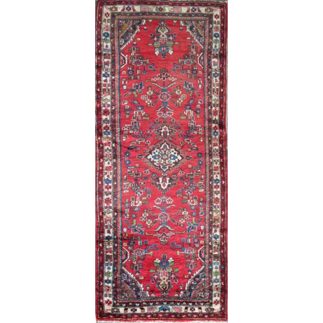 One Of The Kind Hand-Knotted Persian Wool Rug _ Luxurious Vintage Design, 8'9" x 3'3", Artisan: Hand-Knotted Persian Wool Rug _ Luxurious Vintage Design, 8'9" x 3'3", Artisan Crafted, Authentic hand-knotted traditional antique vintage Persian rugs, in excellent vintage condition with over 60 yea