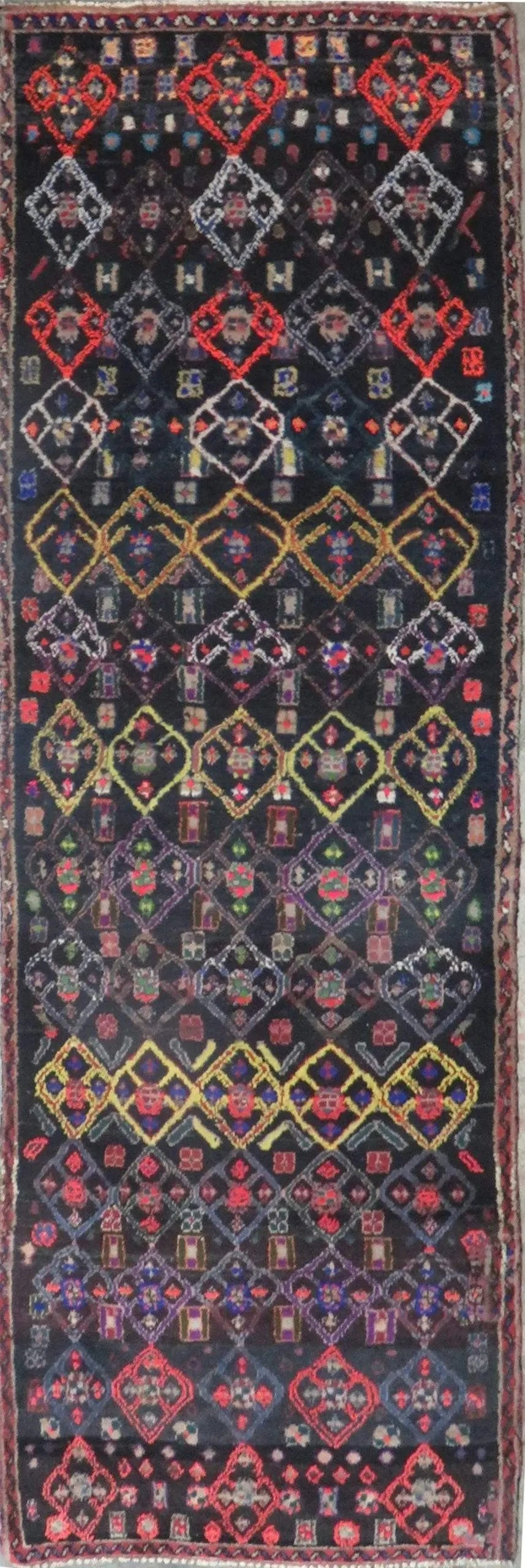 One Of The Kind Hand-Knotted Persian Wool Rug _ Luxurious Vintage Design, 8'8" x 4'4", Artisan: Hand-Knotted Persian Wool Rug _ Luxurious Vintage Design, 8'8" x 4'4", Artisan Crafted, Authentic hand-knotted traditional antique vintage Persian rugs, in excellent vintage condition with over 60 yea