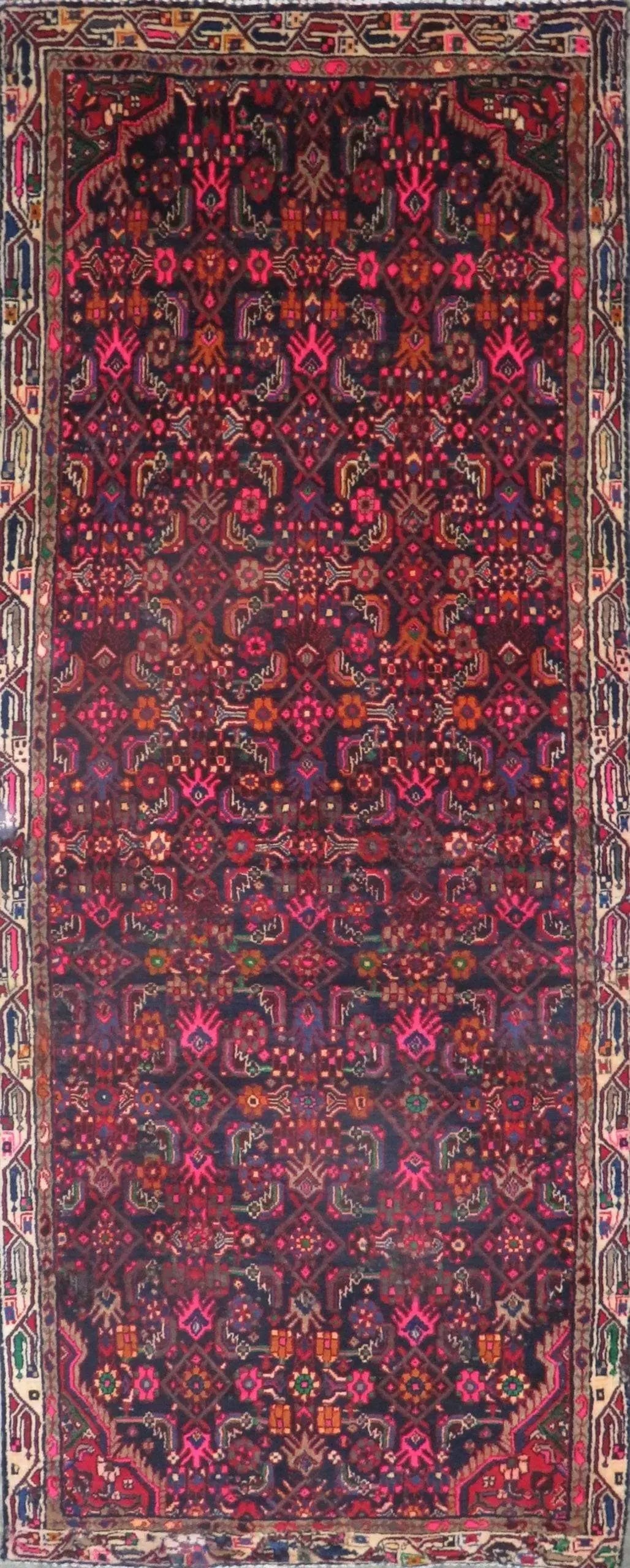 One Of The Kind Hand-Knotted Persian Wool Rug _ Luxurious Vintage Design, 8'8" x 3'3", Artisan: Hand-Knotted Persian Wool Rug _ Luxurious Vintage Design, 8'8" x 3'3", Artisan Crafted, Authentic hand-knotted traditional antique vintage Persian rugs, in excellent vintage condition with over 60 yea