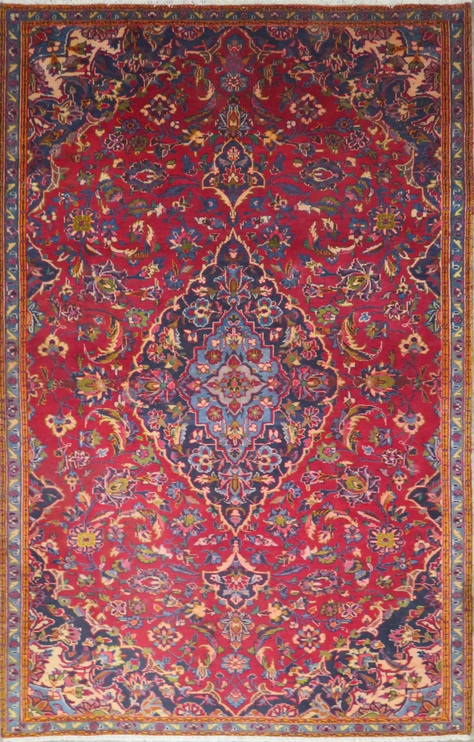 One Of The Kind Hand-Knotted Persian Wool Rug _ Luxurious Vintage Design, 8'7" x 5'6", Artisan: Hand-Knotted Persian Wool Rug _ Luxurious Vintage Design, 8'7" x 5'6", Artisan Crafted, Authentic hand-knotted traditional antique vintage Persian rugs, in excellent vintage condition with over 60 yea
