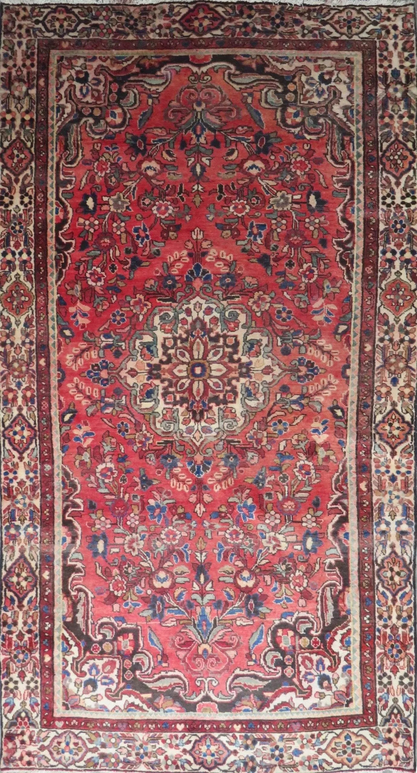 One Of The Kind Hand-Knotted Persian Wool Rug _ Luxurious Vintage Design, 8'7" x 5'4", Artisan: Hand-Knotted Persian Wool Rug _ Luxurious Vintage Design, 8'7" x 5'4", Artisan Crafted, Authentic hand-knotted traditional antique vintage Persian rugs, in excellent vintage condition with over 60 yea