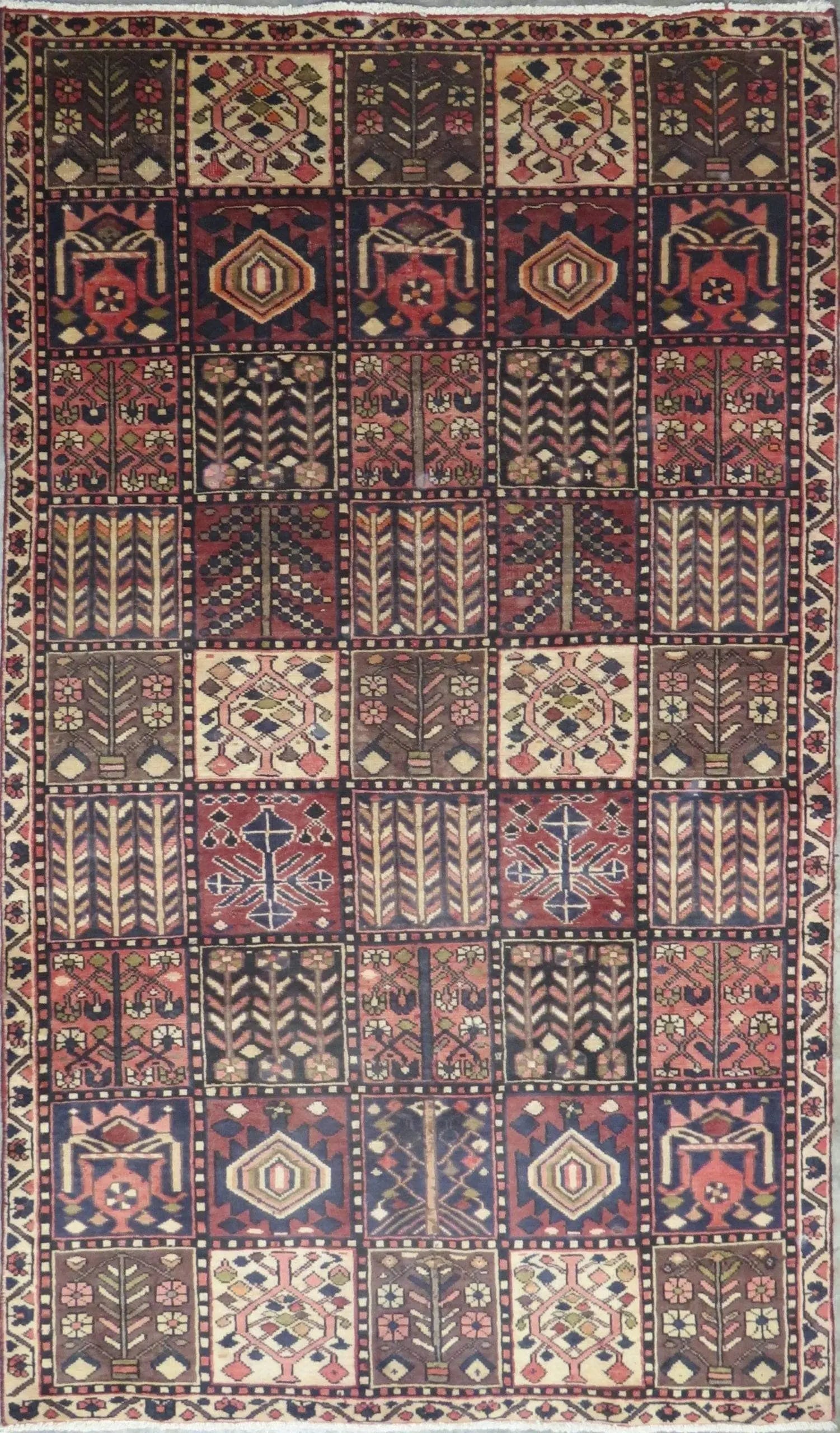 One Of The Kind Hand-Knotted Persian Wool Rug _ Luxurious Vintage Design, 8'7" x 5'2", Artisan: Hand-Knotted Persian Wool Rug _ Luxurious Vintage Design, 8'7" x 5'2", Artisan Crafted, Authentic hand-knotted traditional antique vintage Persian rugs, in excellent vintage condition with over 60 yea