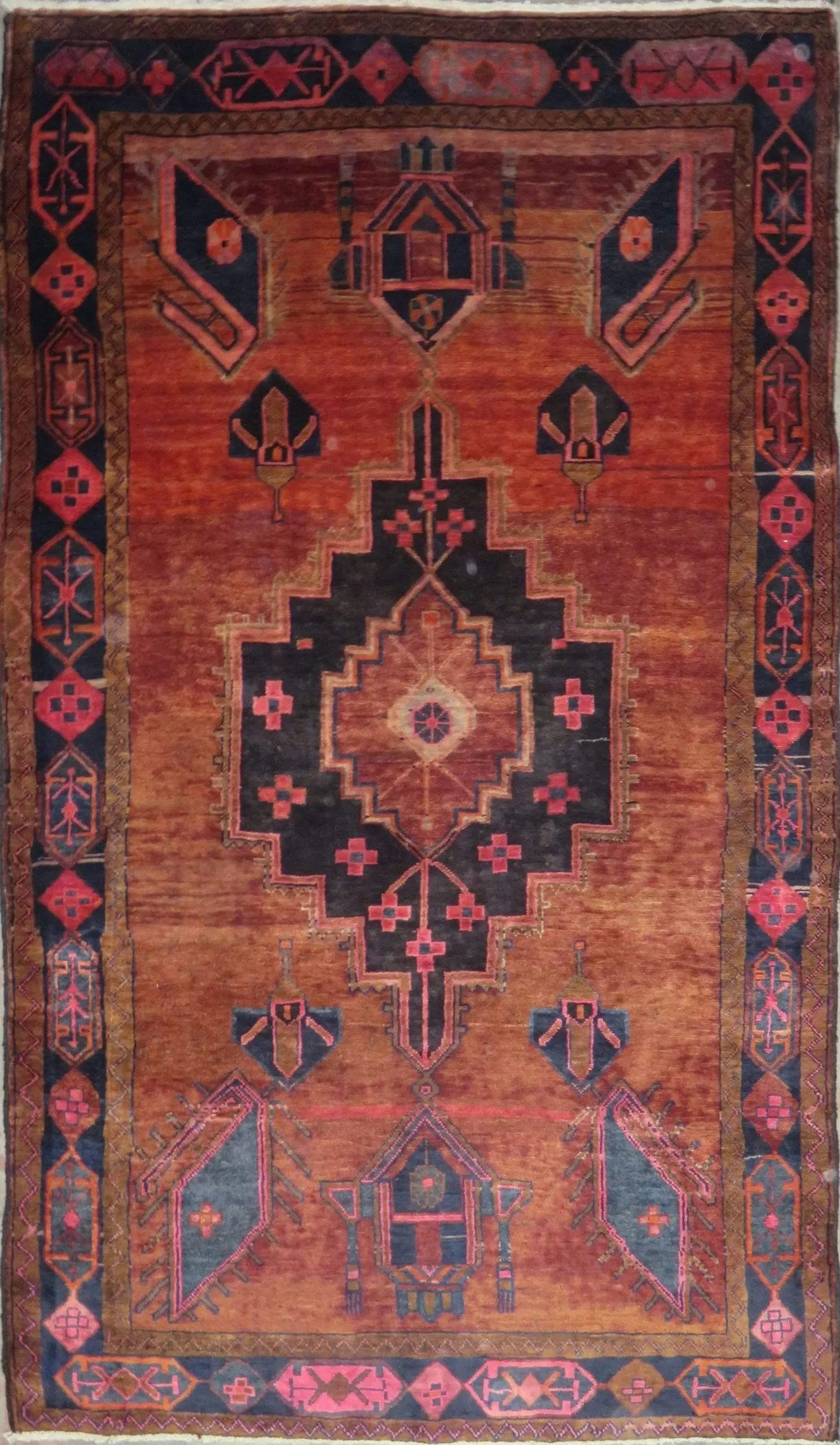 One Of The Kind Hand-Knotted Persian Wool Rug _ Luxurious Vintage Design, 8'7" x 4'9", Artisan: Hand-Knotted Persian Wool Rug _ Luxurious Vintage Design, 8'7" x 4'9", Artisan Crafted, Authentic hand-knotted traditional antique vintage Persian rugs, in excellent vintage condition with over 60 yea