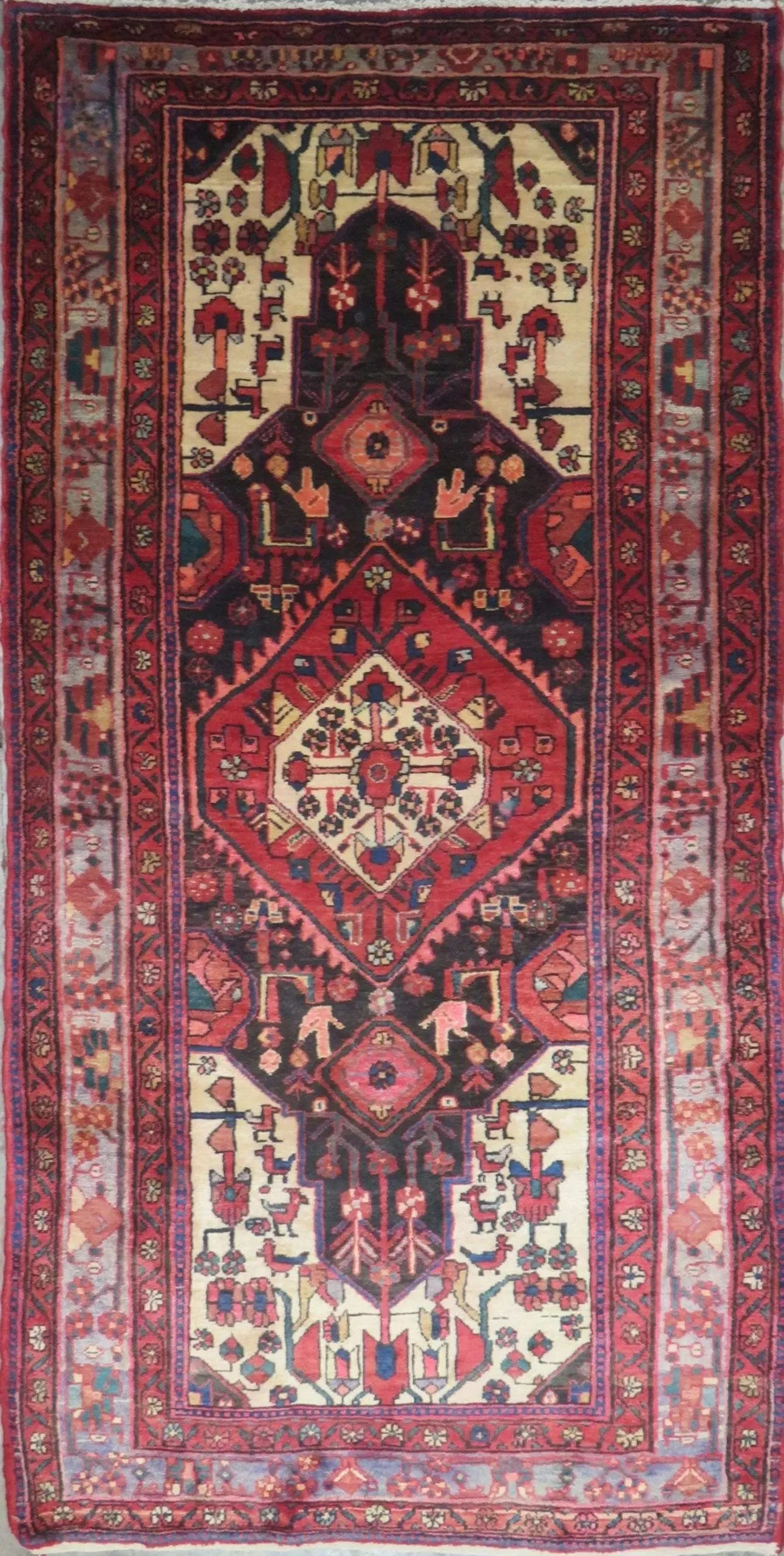 One Of The Kind Hand-Knotted Persian Wool Rug _ Luxurious Vintage Design, 8'7" x 4'3", Artisan: Hand-Knotted Persian Wool Rug _ Luxurious Vintage Design, 8'7" x 4'3", Artisan Crafted, Authentic hand-knotted traditional antique vintage Persian rugs, in excellent vintage condition with over 60 yea