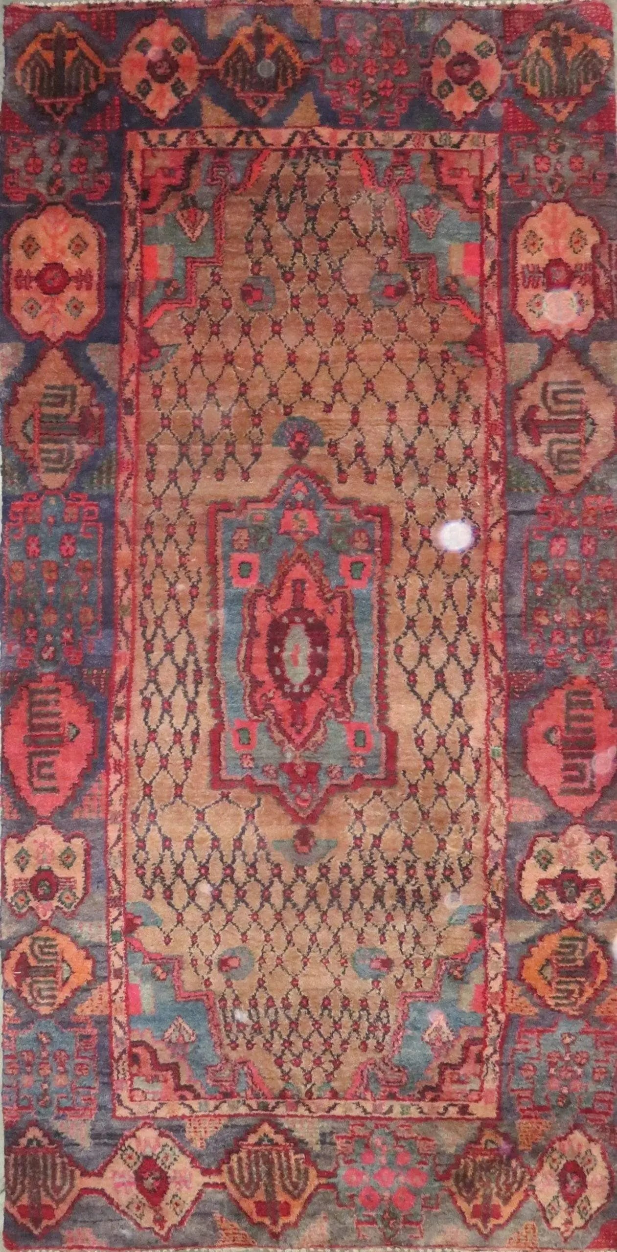 One Of The Kind Hand-Knotted Persian Wool Rug _ Luxurious Vintage Design, 8'7" x 4'2", Artisan (1 of 1)