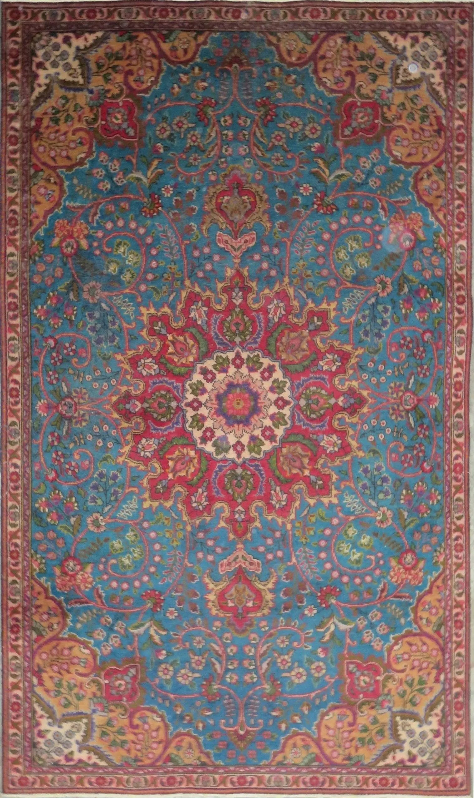 One Of The Kind Hand-Knotted Persian Wool Rug _ Luxurious Vintage Design, 8'6" x 5'2", Artisan: Hand-Knotted Persian Wool Rug _ Luxurious Vintage Design, 8'6" x 5'2", Artisan Crafted, Authentic hand-knotted traditional antique vintage Persian rugs, in excellent vintage condition with over 60 yea