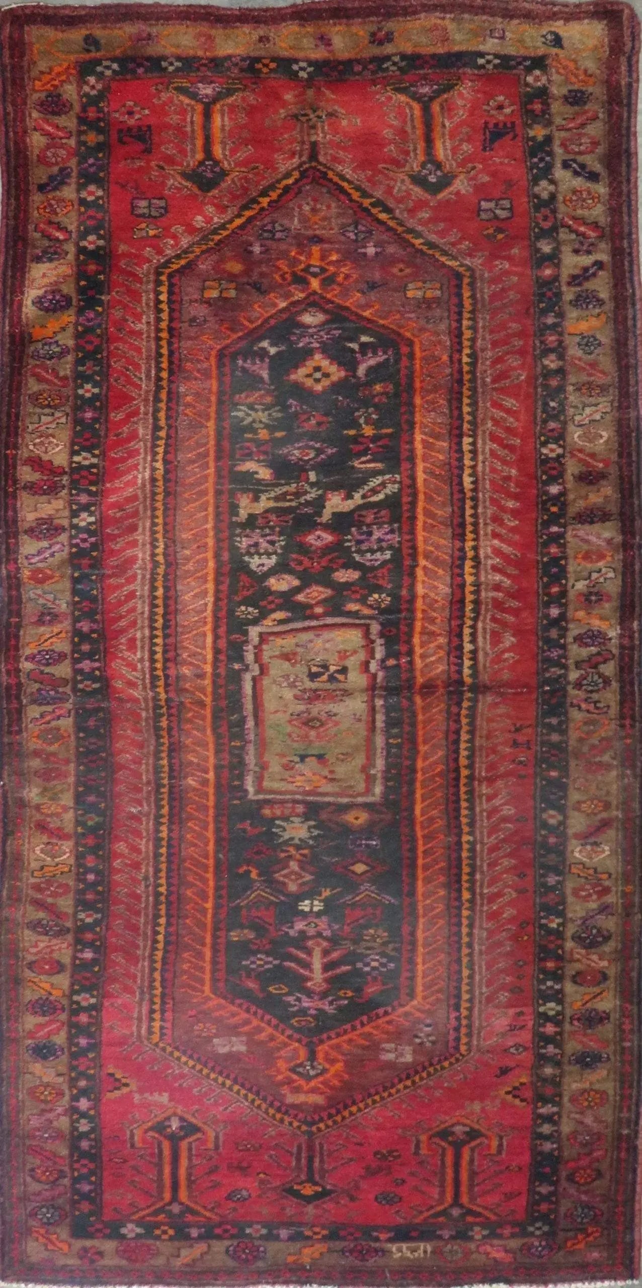 One Of The Kind Hand-Knotted Persian Wool Rug _ Luxurious Vintage Design, 8'6" x 4'2", Artisan: Hand-Knotted Persian Wool Rug _ Luxurious Vintage Design, 8'6" x 4'2", Artisan Crafted, Authentic hand-knotted traditional antique vintage Persian rugs, in excellent vintage condition with over 60 yea