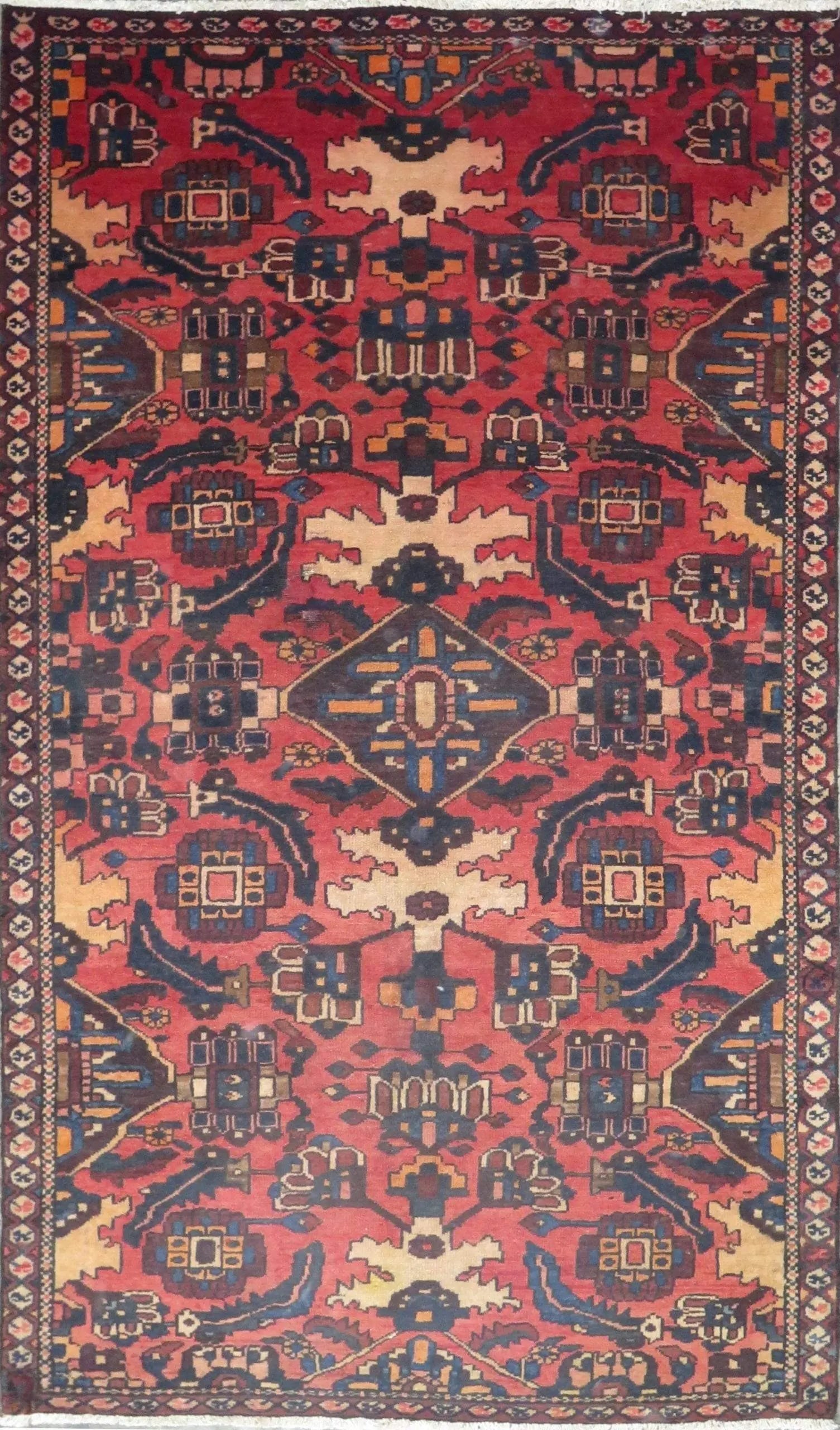One Of The Kind Hand-Knotted Persian Wool Rug _ Luxurious Vintage Design, 8'5" x 5'1", Artisan: Hand-Knotted Persian Wool Rug _ Luxurious Vintage Design, 8'5" x 5'1", Artisan Crafted, Authentic hand-knotted traditional antique vintage Persian rugs, in excellent vintage condition with over 60 yea