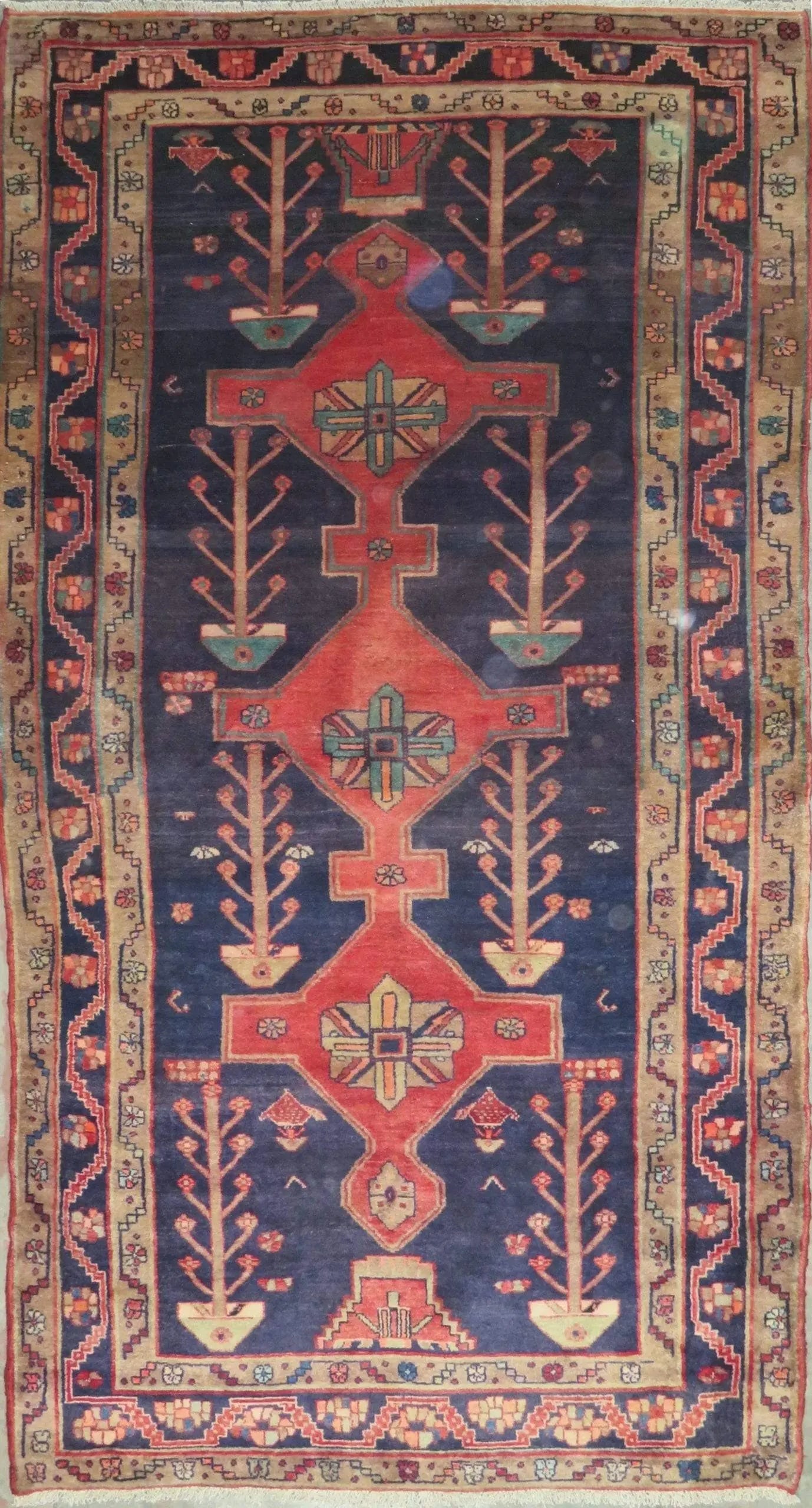 One Of The Kind Hand-Knotted Persian Wool Rug _ Luxurious Vintage Design, 8'5" x 4'7", Artisan: Hand-Knotted Persian Wool Rug _ Luxurious Vintage Design, 8'5" x 4'7", Artisan Crafted, Authentic hand-knotted traditional antique vintage Persian rugs, in excellent vintage condition with over 60 yea