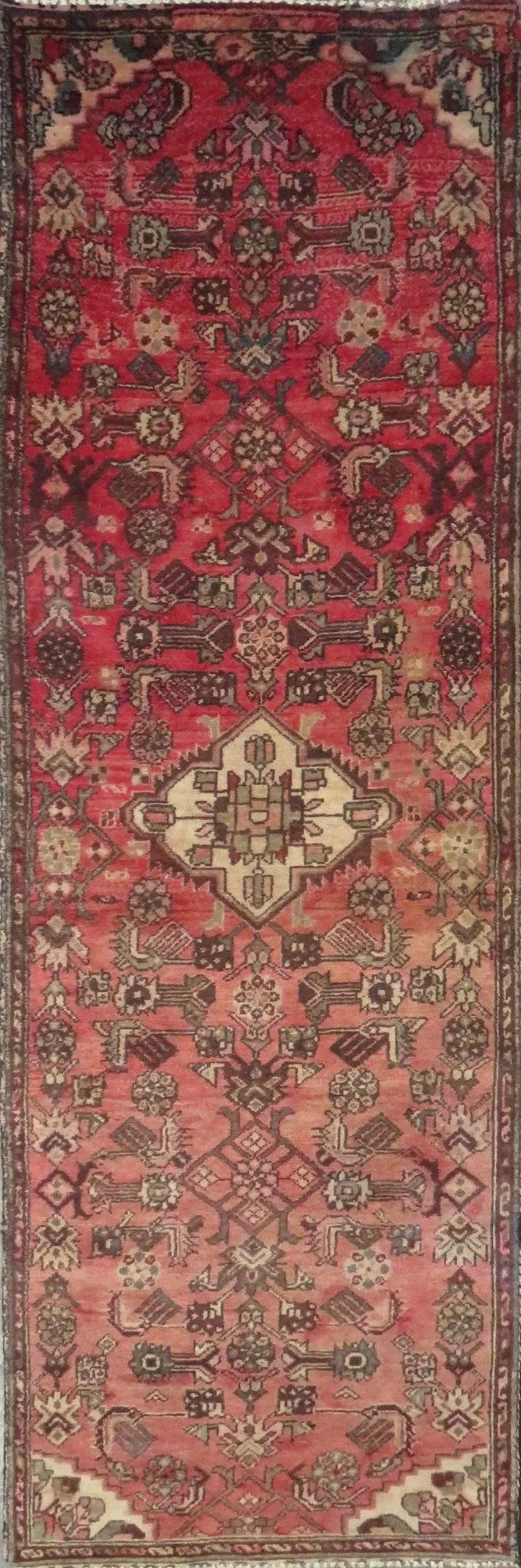 One Of The Kind Hand-Knotted Persian Wool Rug _ Luxurious Vintage Design, 8'5" x 2'7", Artisan: Hand-Knotted Persian Wool Rug _ Luxurious Vintage Design, 8'5" x 2'7", Artisan Crafted, Authentic hand-knotted traditional antique vintage Persian rugs, in excellent vintage condition with over 60 yea