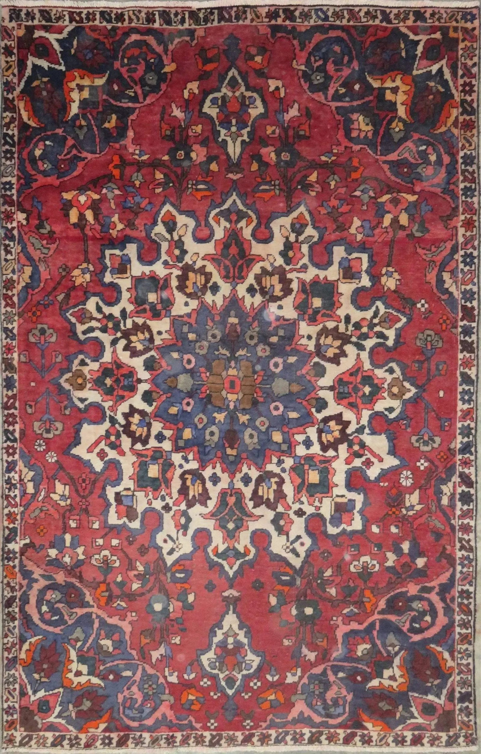 One Of The Kind Hand-Knotted Persian Wool Rug _ Luxurious Vintage Design, 8'4" x 5'3", Artisan: Hand-Knotted Persian Wool Rug _ Luxurious Vintage Design, 8'4" x 5'3", Artisan Crafted, Authentic hand-knotted traditional antique vintage Persian rugs, in excellent vintage condition with over 60 yea