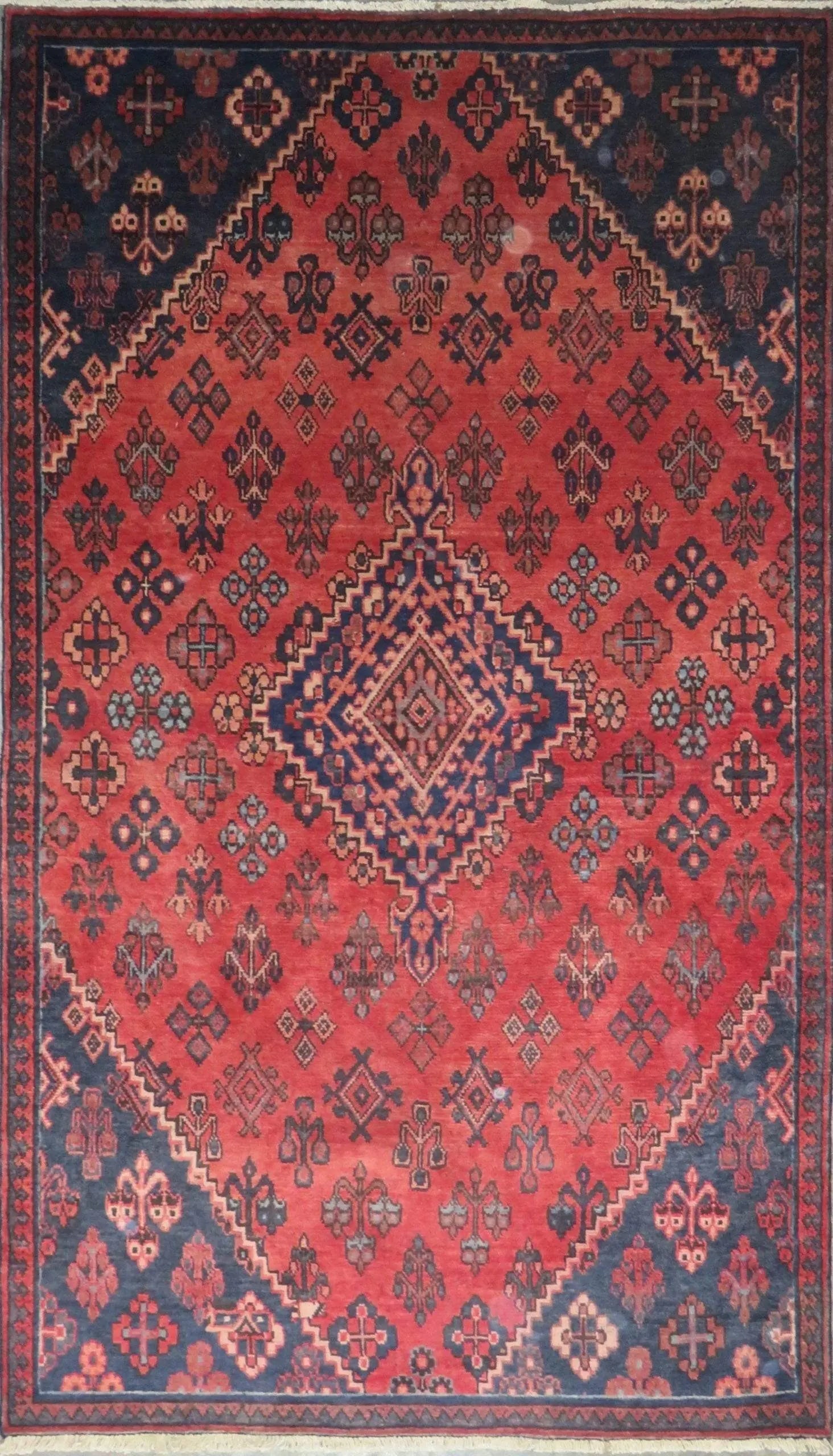 One Of The Kind Hand-Knotted Persian Wool Rug _ Luxurious Vintage Design, 8'4" x 4'9", Artisan: Hand-Knotted Persian Wool Rug _ Luxurious Vintage Design, 8'4" x 4'9", Artisan Crafted, Authentic hand-knotted traditional antique vintage Persian rugs, in excellent vintage condition with over 60 yea
