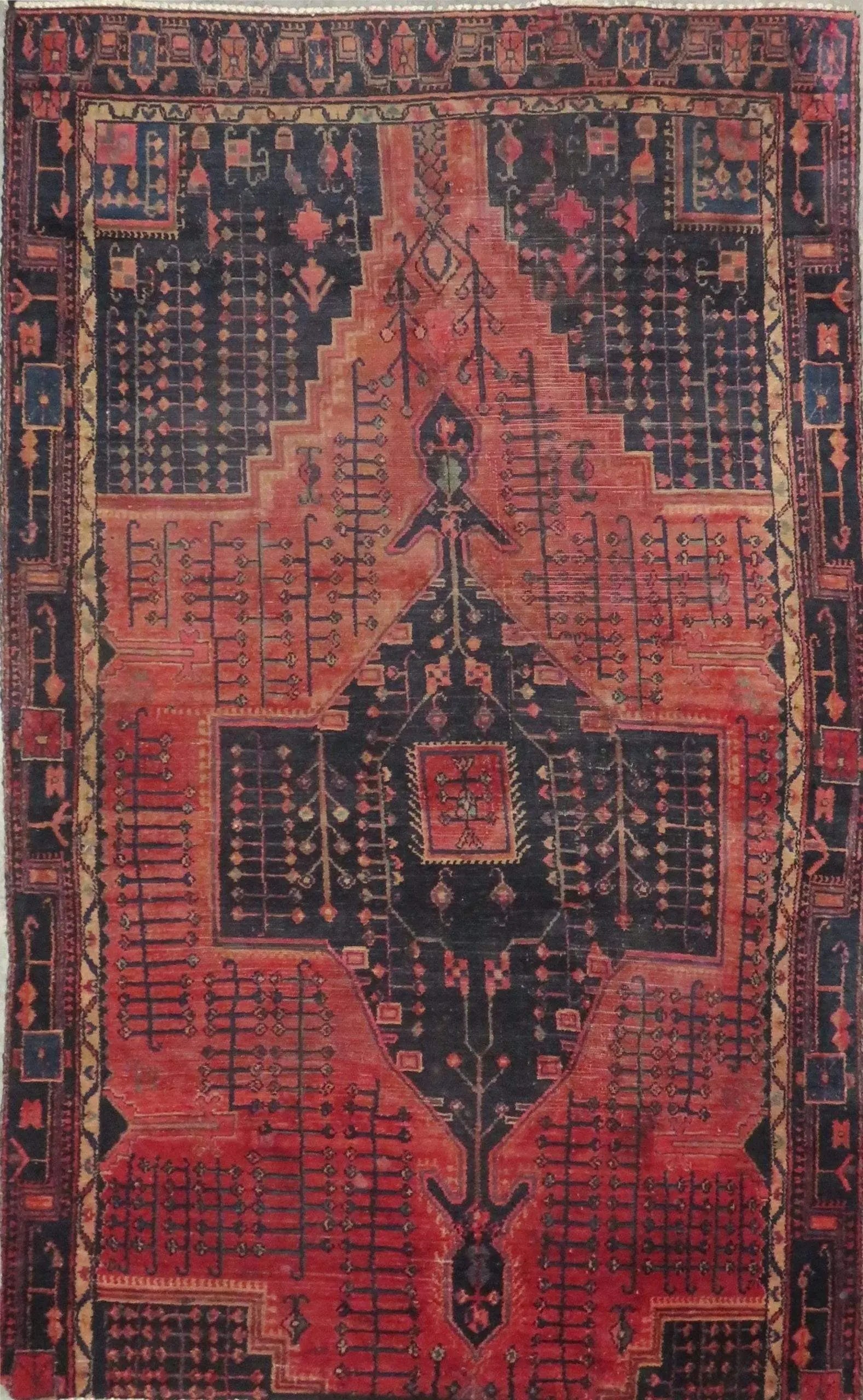 One Of The Kind Hand-Knotted Persian Wool Rug _ Luxurious Vintage Design, 8'4" x 4'4", Artisan: Hand-Knotted Persian Wool Rug _ Luxurious Vintage Design, 8'4" x 4'4", Artisan Crafted, Authentic hand-knotted traditional antique vintage Persian rugs, in excellent vintage condition with over 60 yea