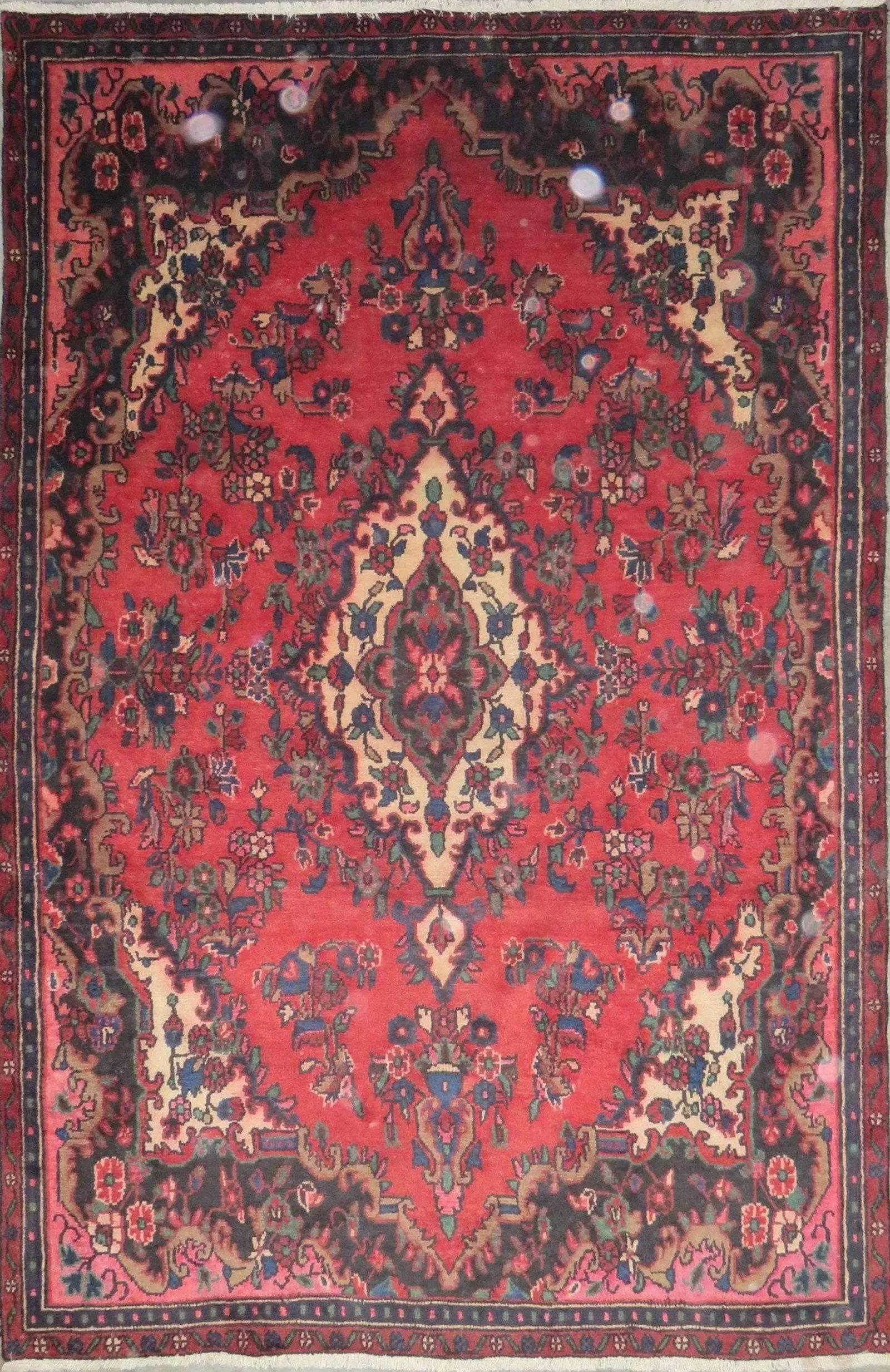 One Of The Kind Hand-Knotted Persian Wool Rug _ Luxurious Vintage Design, 8'3" x 5'5", Artisan: Hand-Knotted Persian Wool Rug _ Luxurious Vintage Design, 8'3" x 5'5", Artisan Crafted, Authentic hand-knotted traditional antique vintage Persian rugs, in excellent vintage condition with over 60 yea